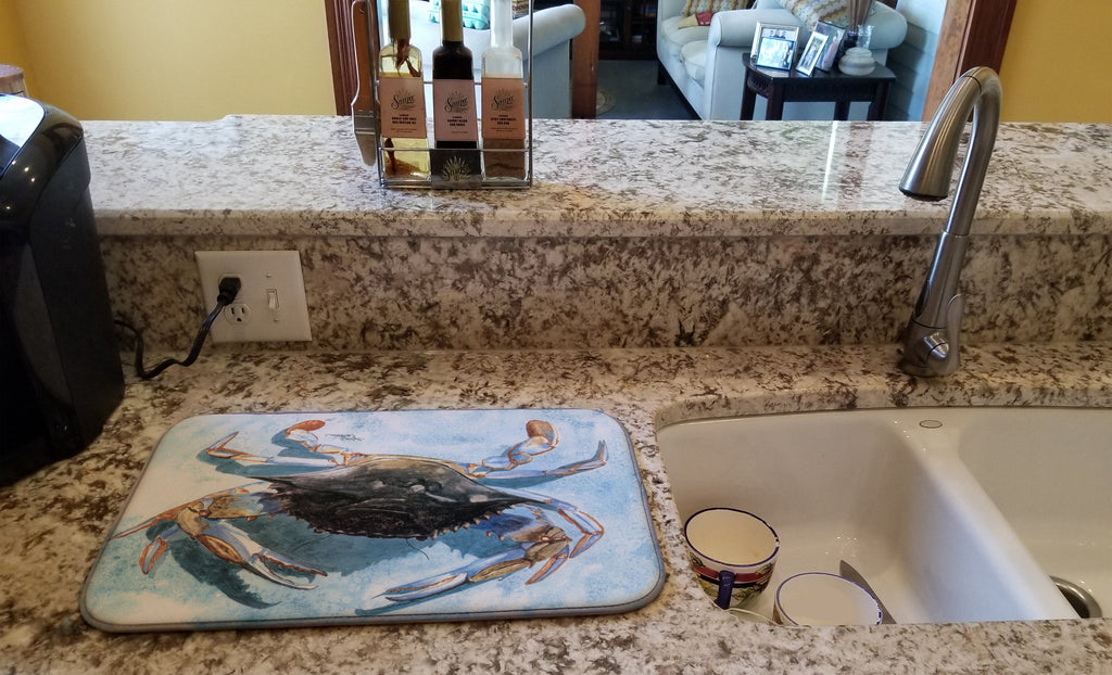Crab Dish Drying Mat Absorbent Dish Drying Mat Pad for Kitchen Counter Dish Drainer Mat for Countertop, 14 x 21", Multicolor