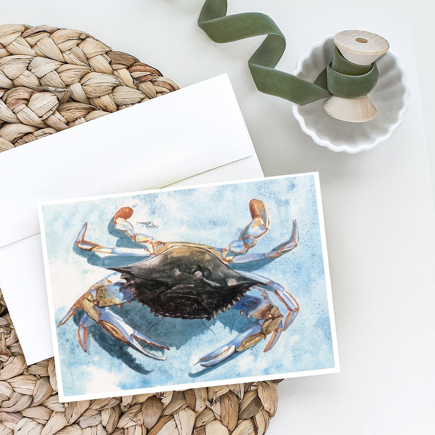 Crab Greeting Cards Pack of 8 Blank Cards with Envelopes Whimsical A7 Size 5x7