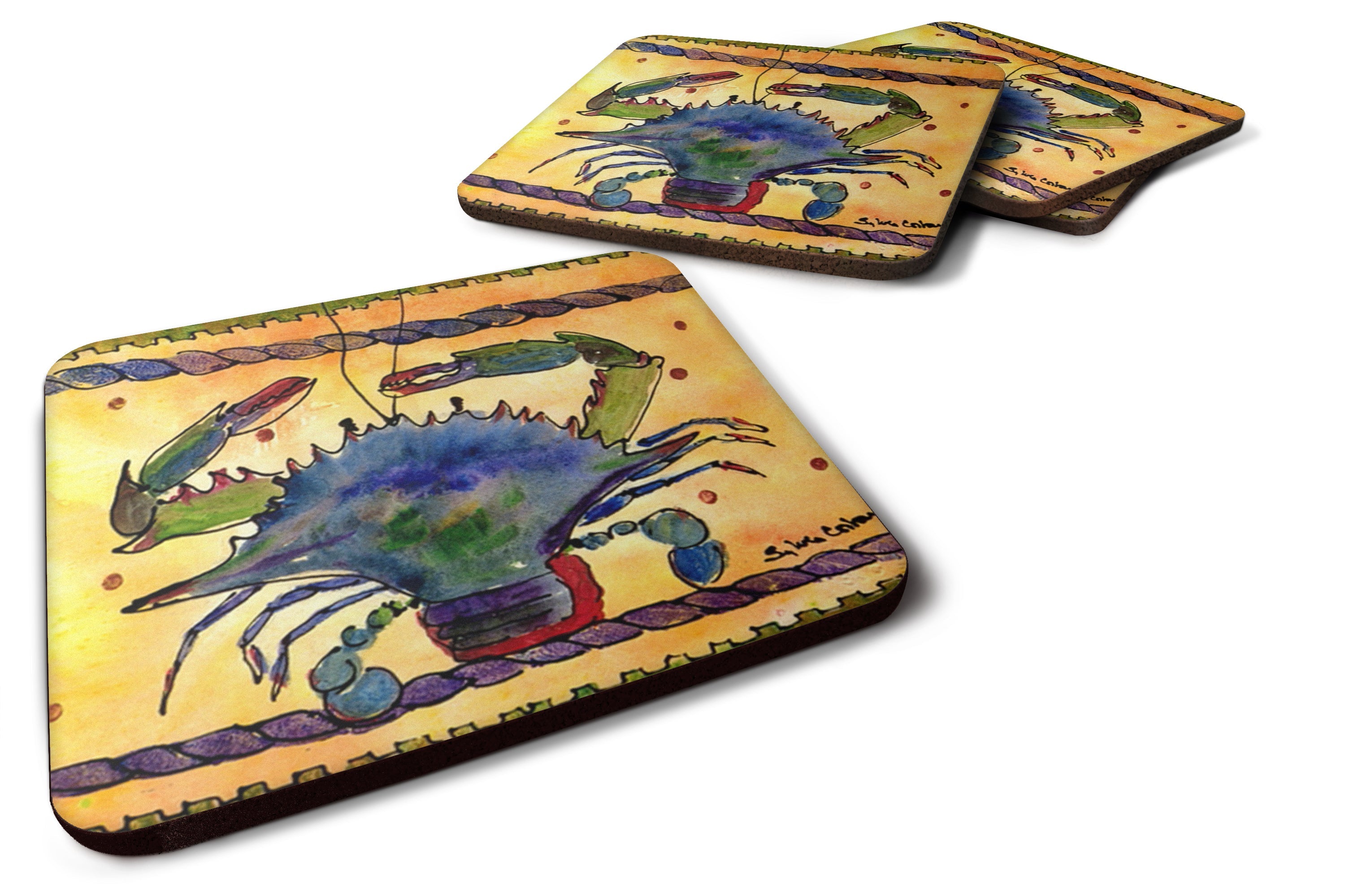 Crab Foam Coasters Set of 4 Cup Coasters for Indoor Outdoor, Tabletop Protection, Anti Slip, Mouse pad Material