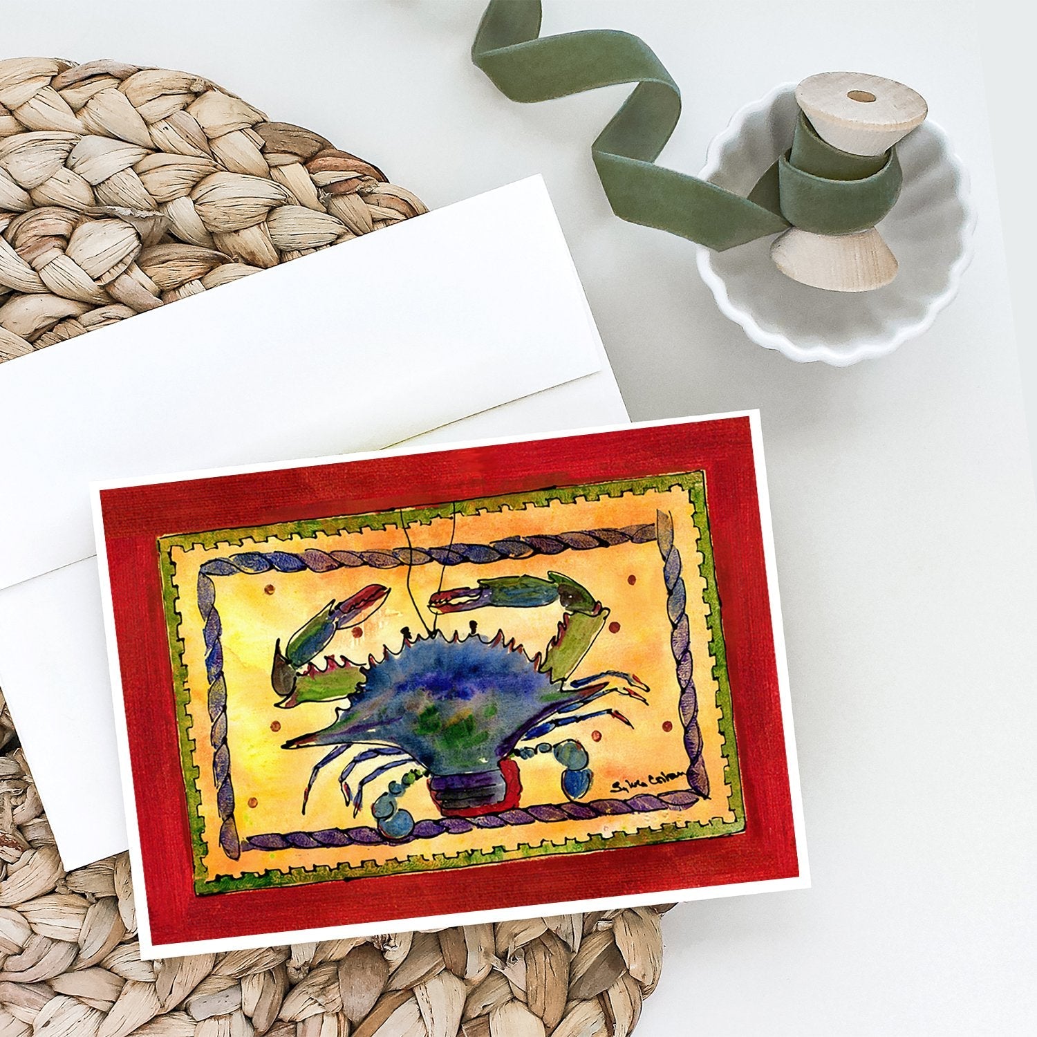 Crab Greeting Cards Pack of 8 Blank Cards with Envelopes Whimsical A7 Size 5x7