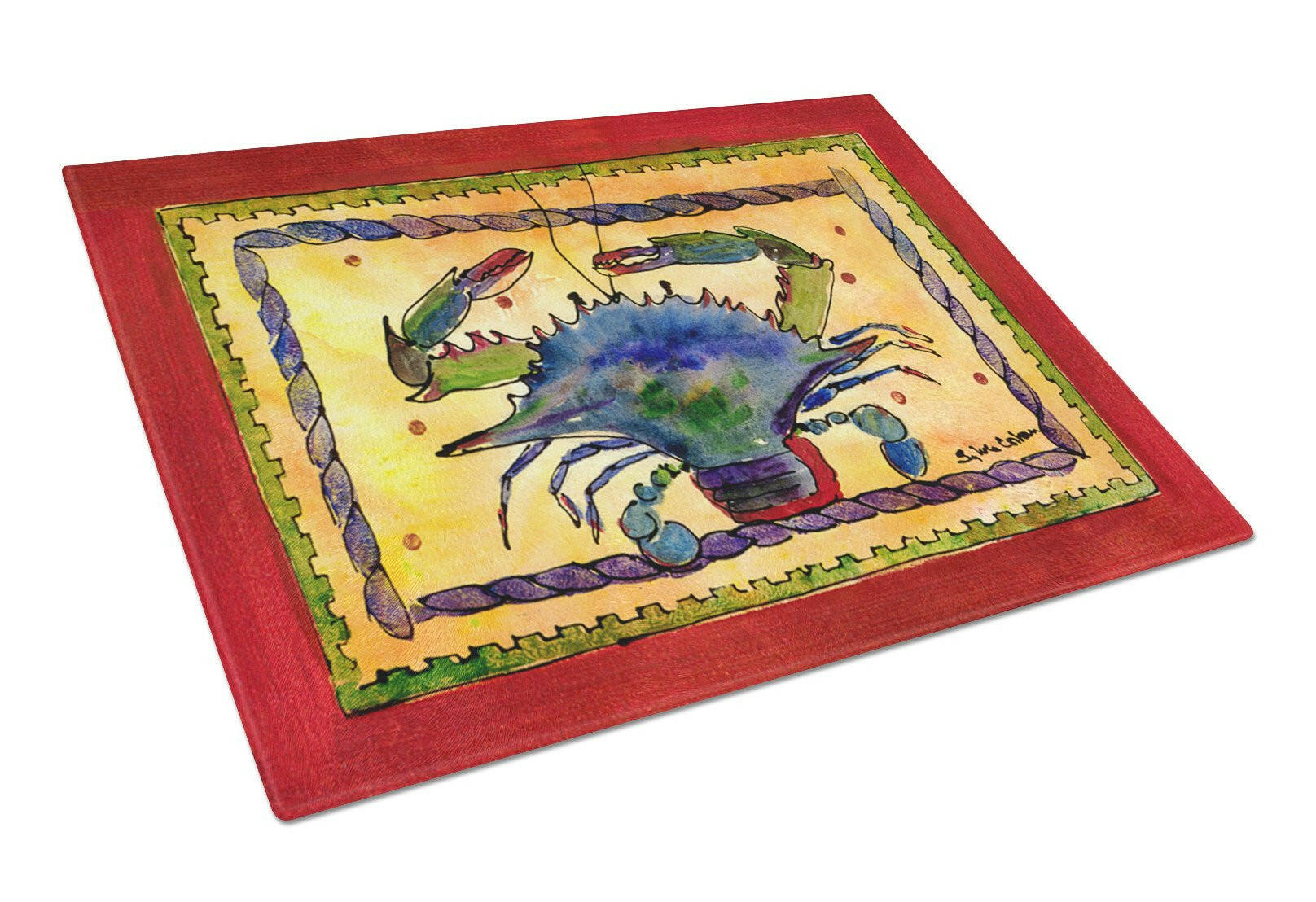 Crab Cutting Board Tempered Glass Kitchen Cutting Surface, Heat Resistant Chopping, Non-Slip Feet, Food Prep & Serving