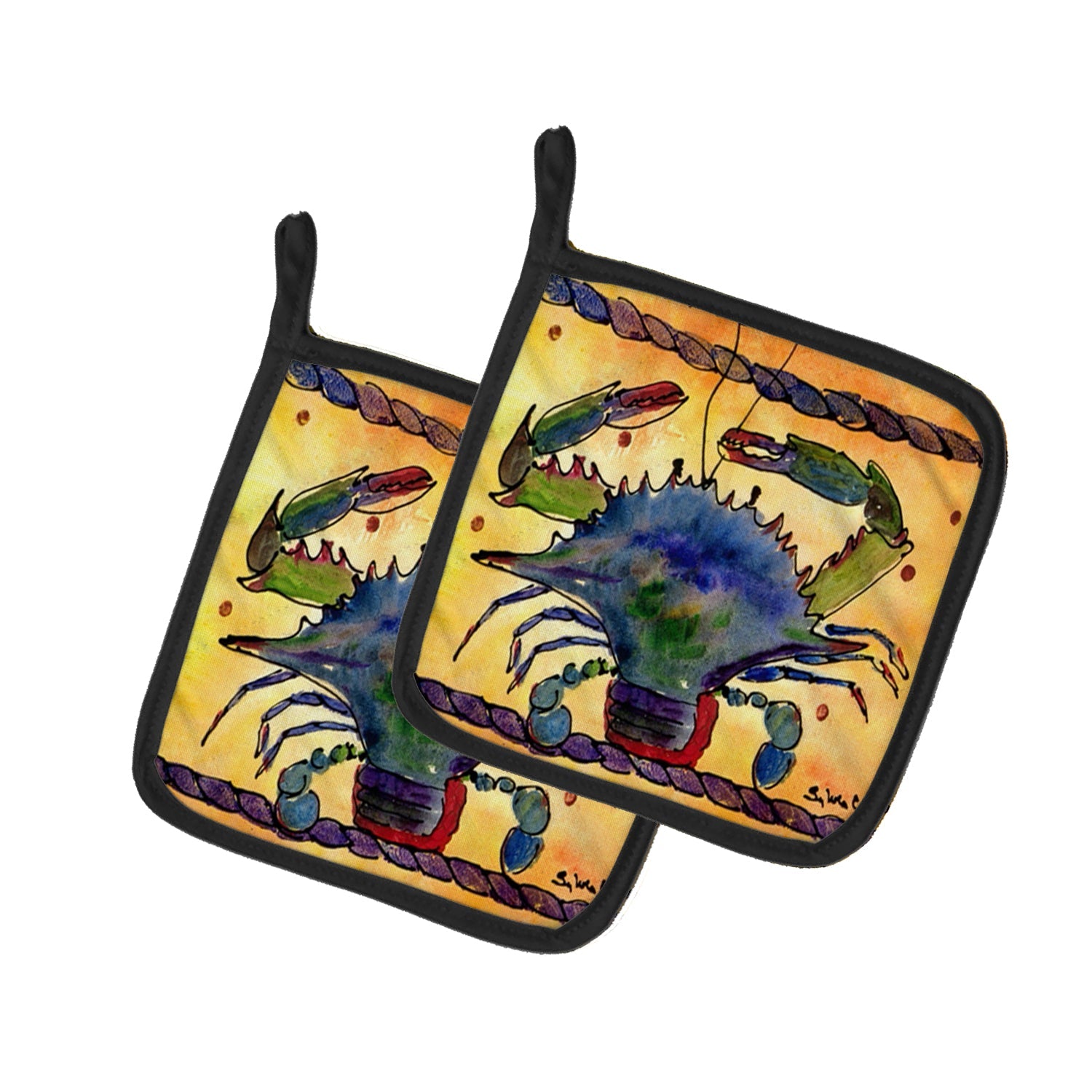 Crab Pot Holder Set of 2 Heat Resistant Quilted Hot Pads 7.5 x 7.5 Inch, Insulated Kitchen Trivets for Cooking & Baking