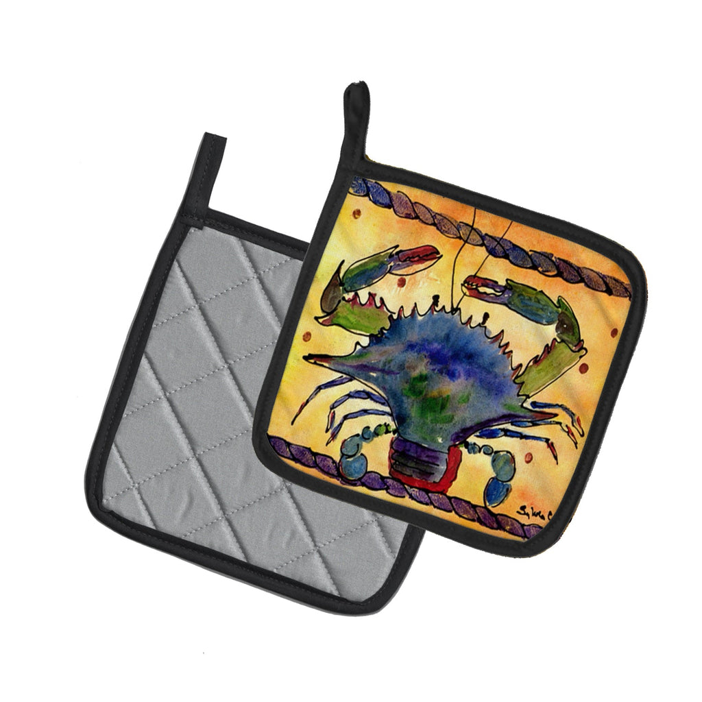 Crab Pot Holder Set of 2 Heat Resistant Quilted Hot Pads 7.5 x 7.5 Inch, Insulated Kitchen Trivets for Cooking & Baking