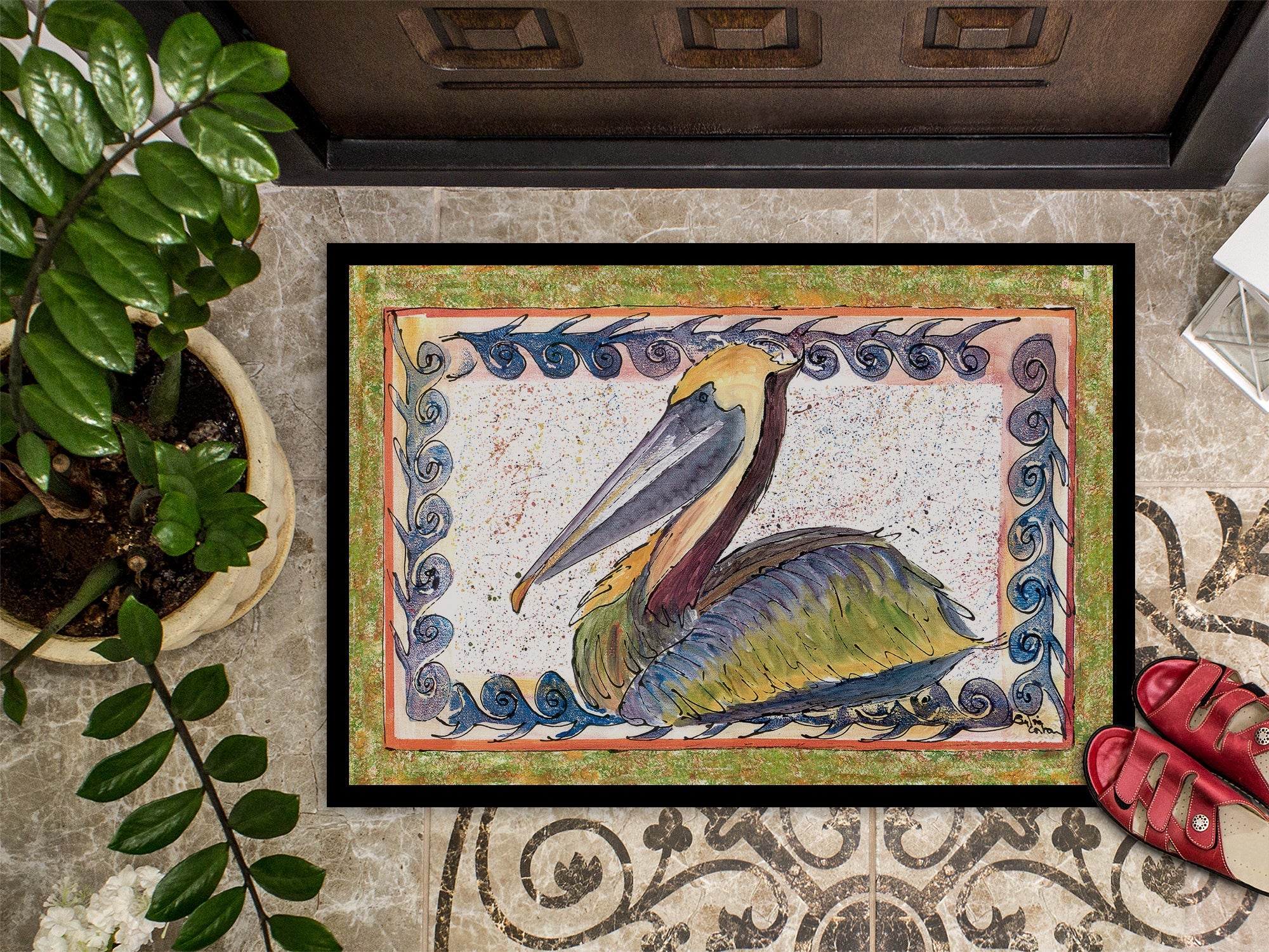 Pelican Doormat Indoor Outdoor 24H X 36W Front Door Mat Rugs for Entryway, Non Slip Washable Low Pile,