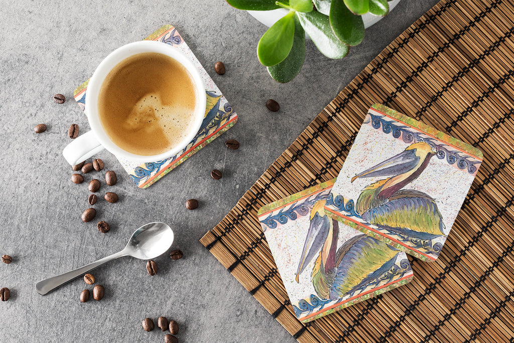 Pelican Foam Coasters Set of 4 Cup Coasters for Indoor Outdoor, Tabletop Protection, Anti Slip, Mouse pad Material