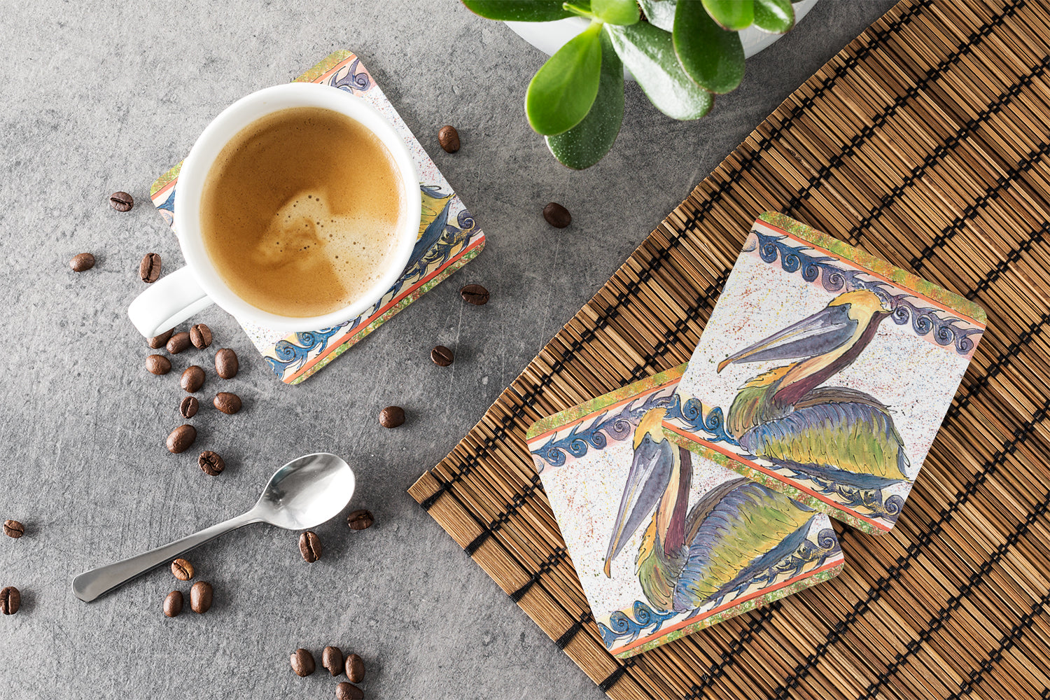 Pelican Foam Coasters Set of 4 Cup Coasters for Indoor Outdoor, Tabletop Protection, Anti Slip, Mouse pad Material
