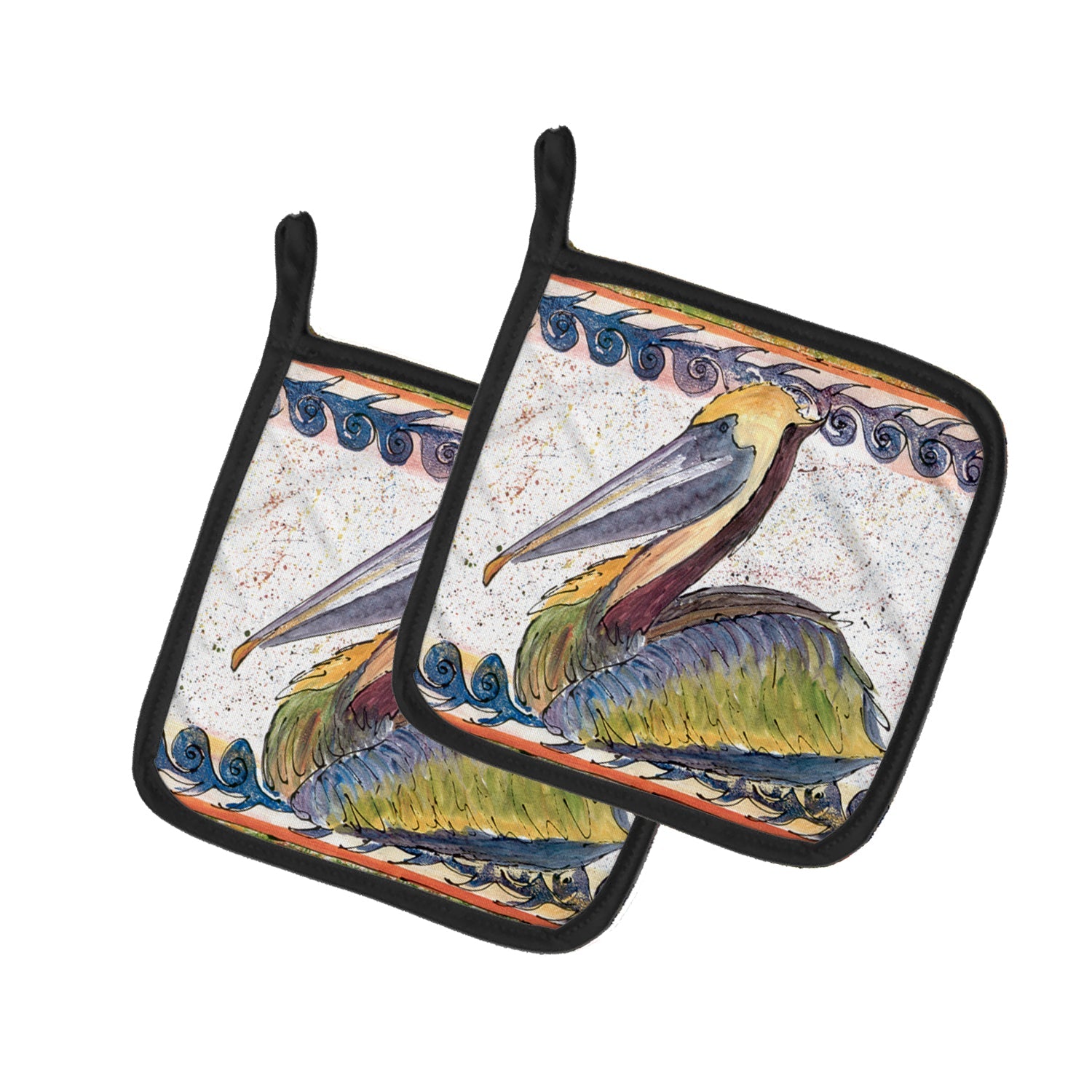 Pelican Pot Holder Set of 2 Heat Resistant Quilted Hot Pads 7.5 x 7.5 Inch, Insulated Kitchen Trivets for Cooking & Baking