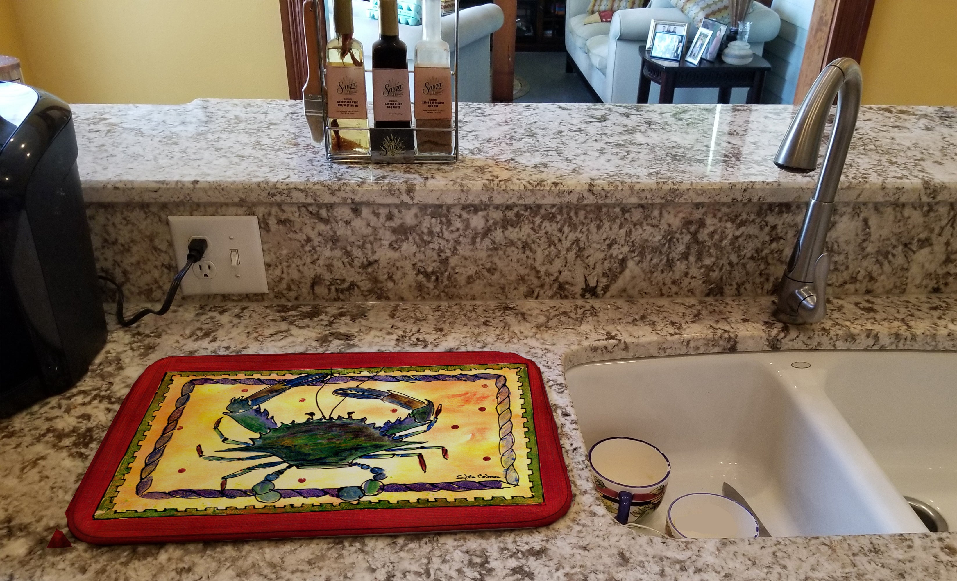 Crab Dish Drying Mat Absorbent Dish Drying Mat Pad for Kitchen Counter Dish Drainer Mat for Countertop, 14 x 21", Multicolor