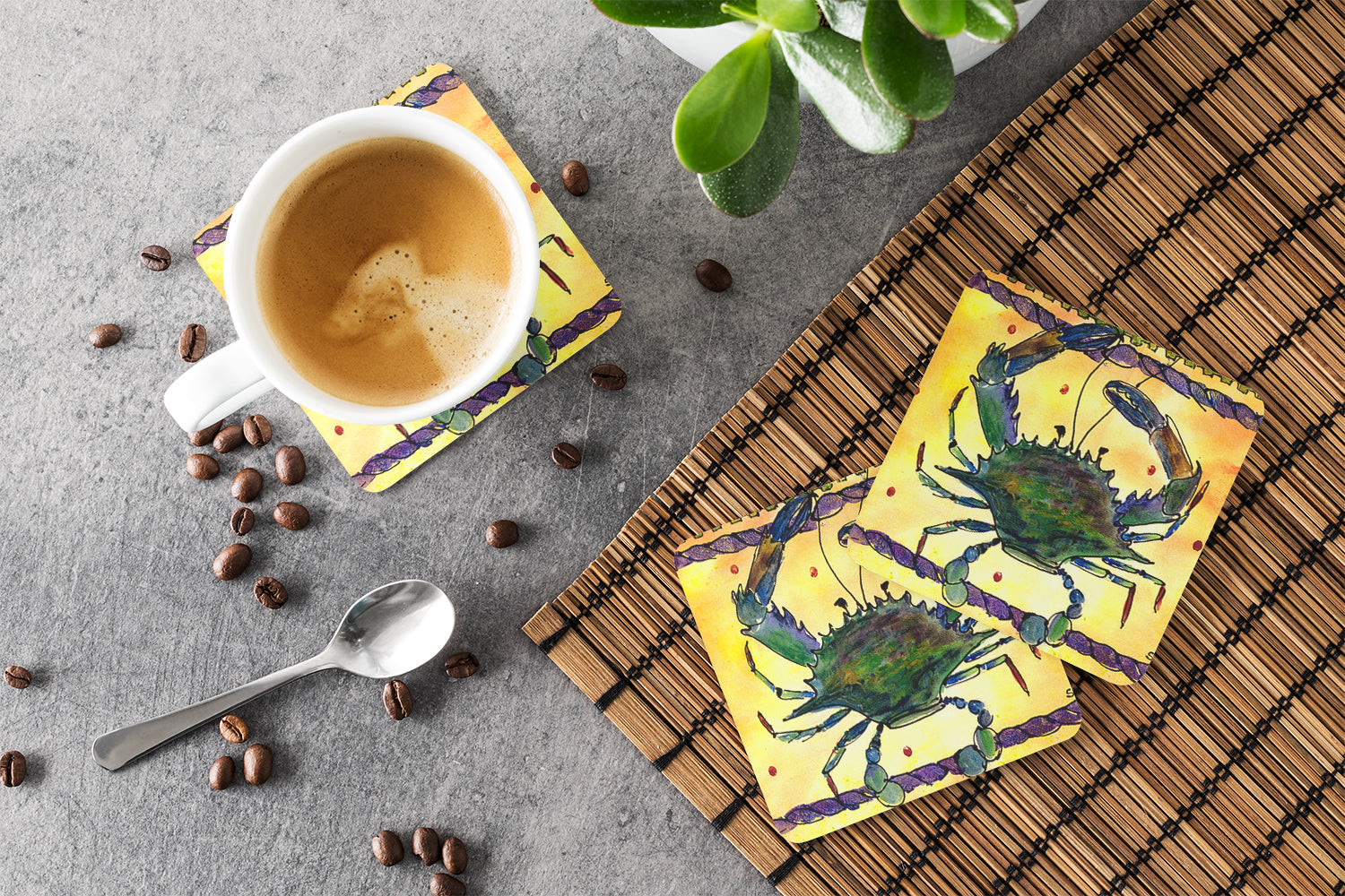 Crab Foam Coasters Set of 4 Cup Coasters for Indoor Outdoor, Tabletop Protection, Anti Slip, Mouse pad Material