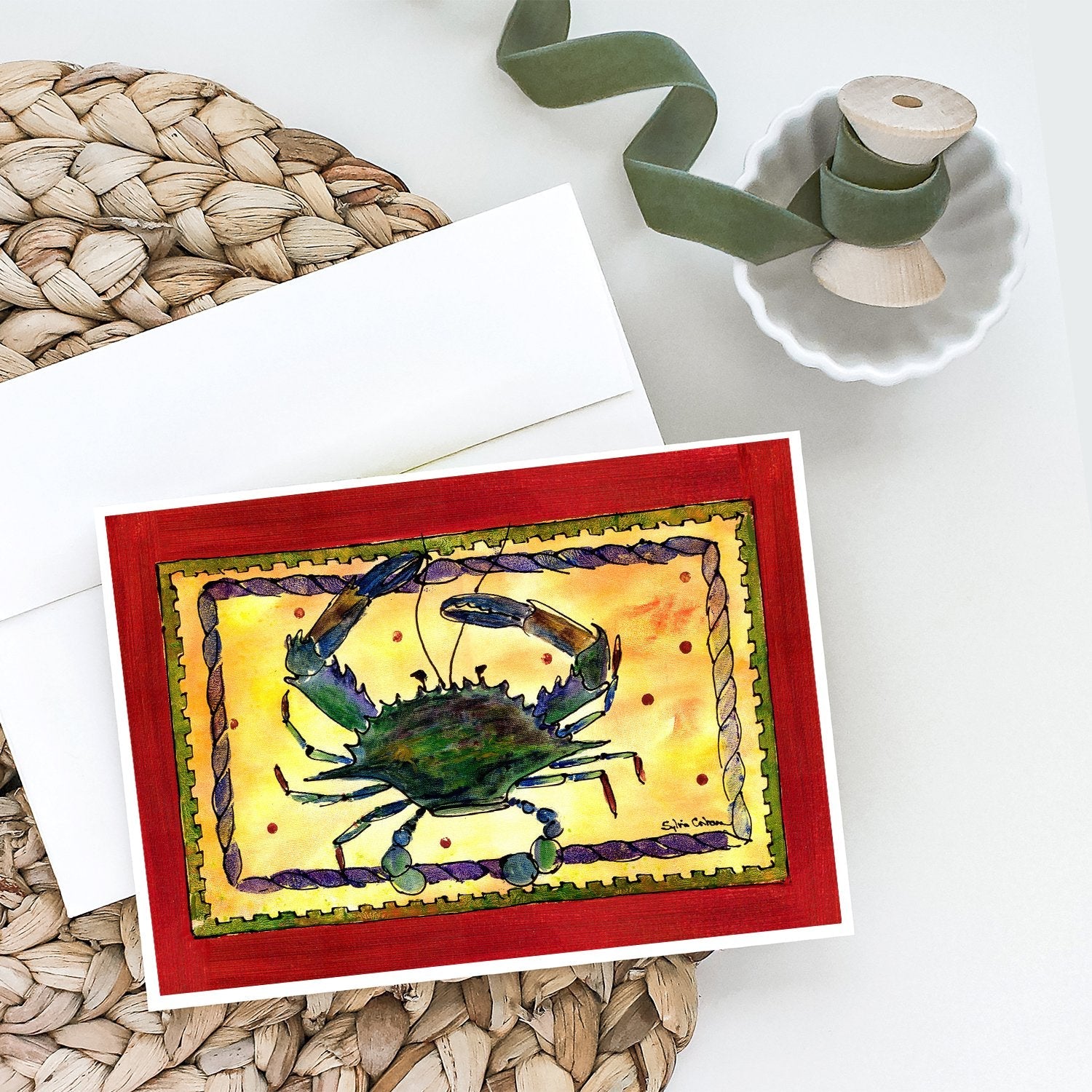 Crab Greeting Cards Pack of 8 Blank Cards with Envelopes Whimsical A7 Size 5x7