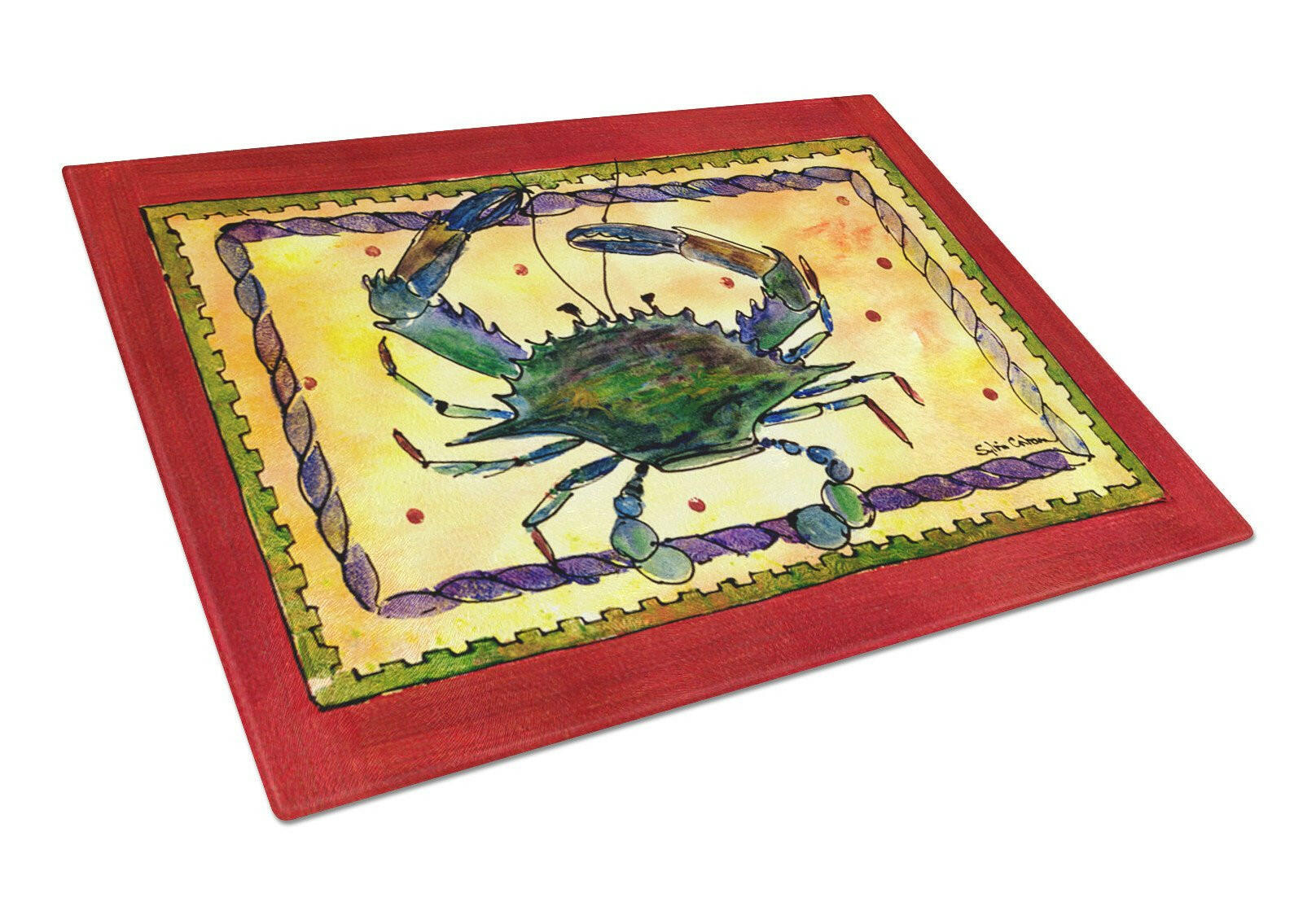 Crab Cutting Board Tempered Glass Kitchen Cutting Surface, Heat Resistant Chopping, Non-Slip Feet, Food Prep & Serving