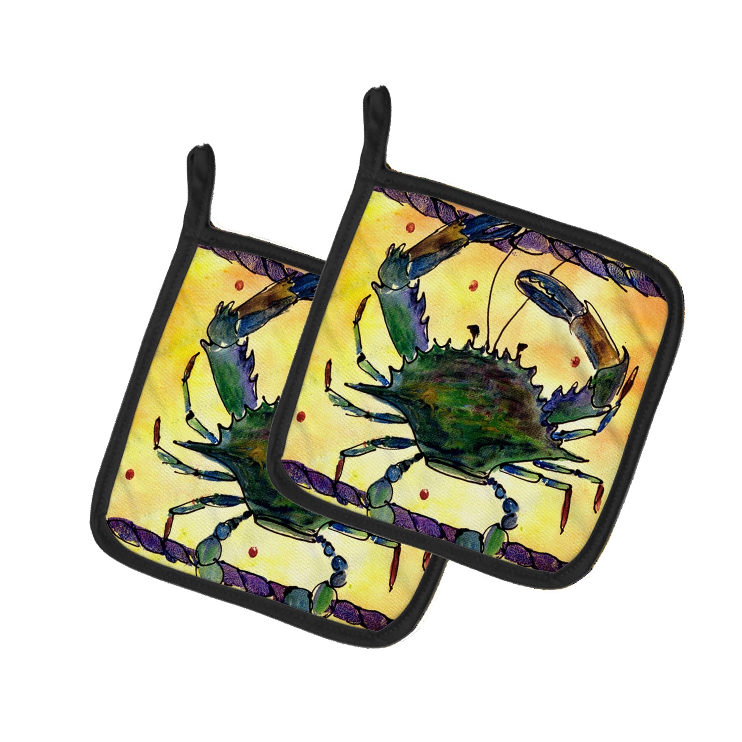 Crab Pot Holder Set of 2 Heat Resistant Quilted Hot Pads 7.5 x 7.5 Inch, Insulated Kitchen Trivets for Cooking & Baking