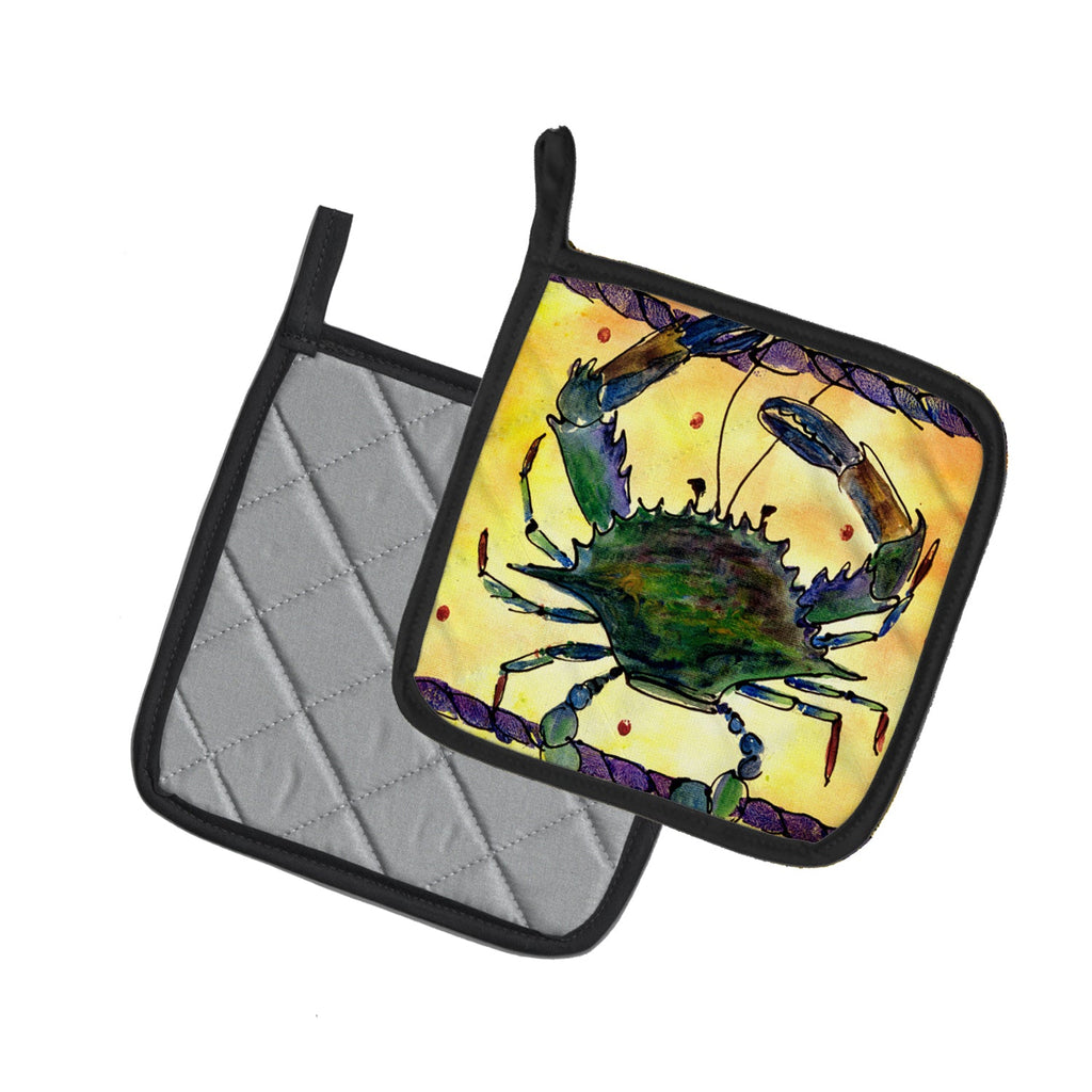 Crab Pot Holder Set of 2 Heat Resistant Quilted Hot Pads 7.5 x 7.5 Inch, Insulated Kitchen Trivets for Cooking & Baking