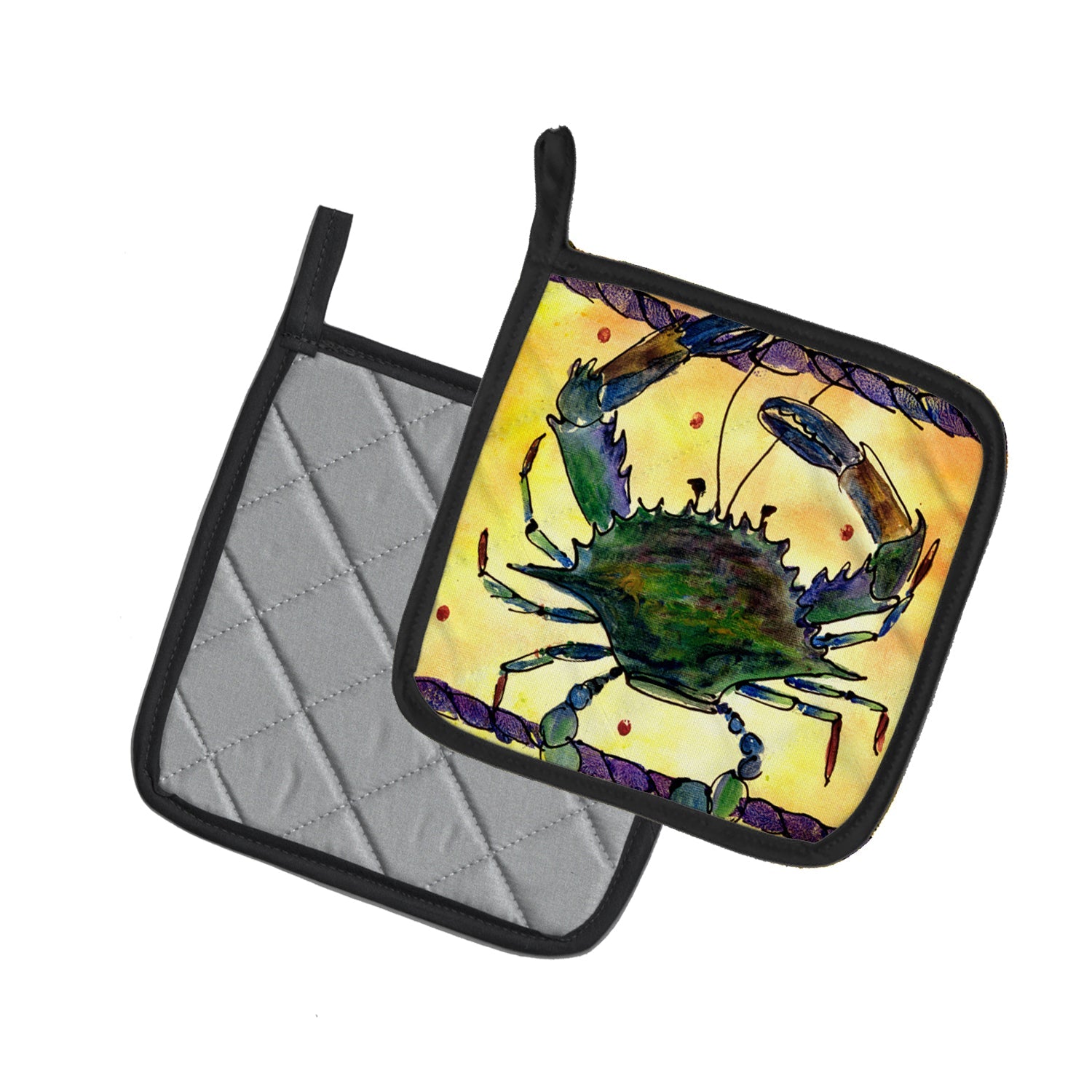 Crab Pot Holder Set of 2 Heat Resistant Quilted Hot Pads 7.5 x 7.5 Inch, Insulated Kitchen Trivets for Cooking & Baking