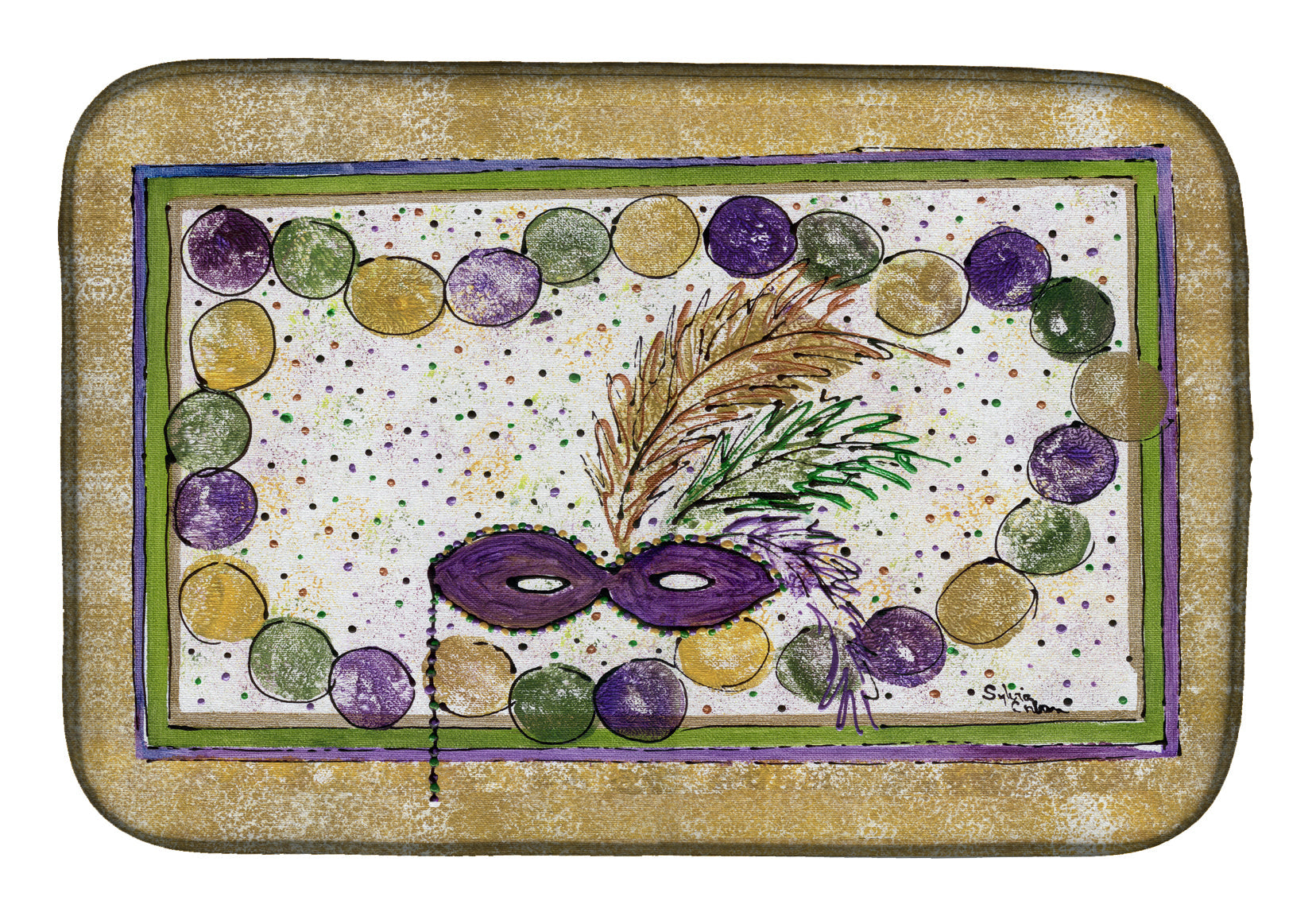 Mardi Gras Beads Dish Drying Mat Absorbent Dish Drying Mat Pad for Kitchen Counter Dish Drainer Mat for Countertop, 14 x 21", Multicolor