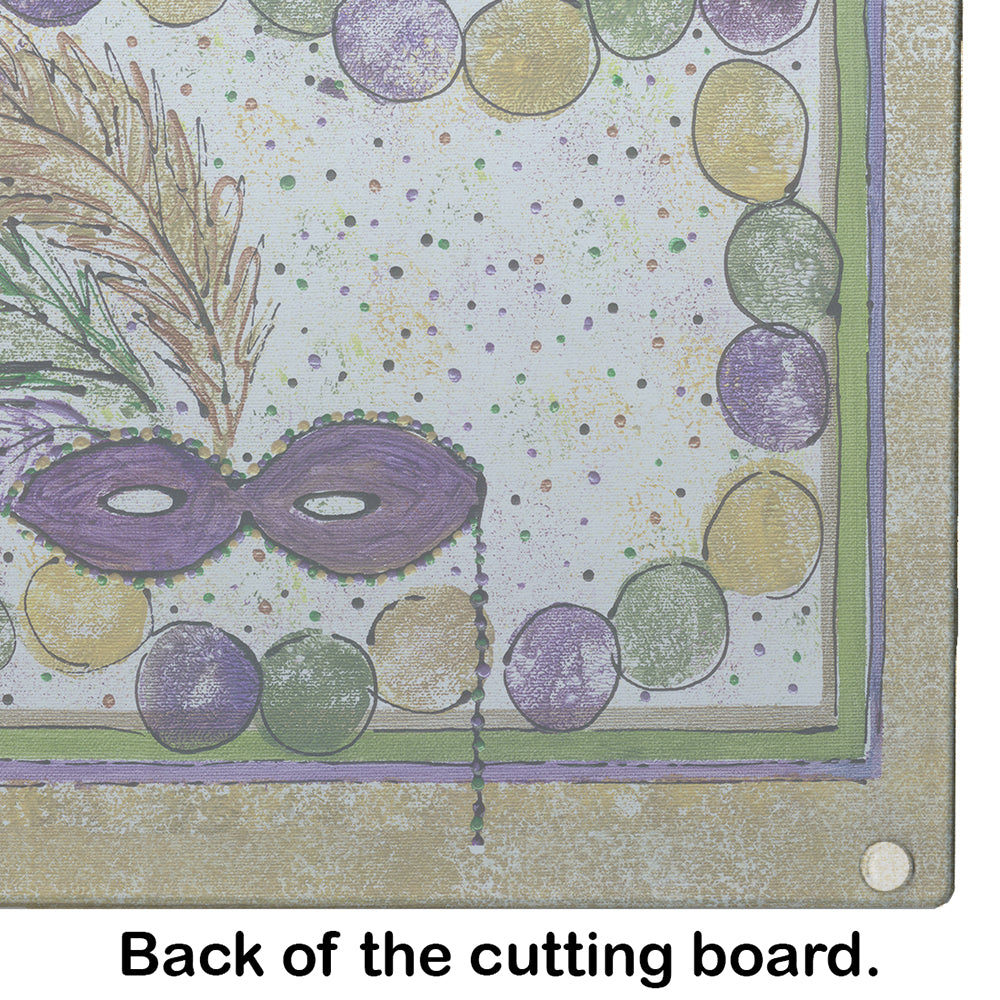 Mardi Gras Beads Cutting Board Tempered Glass Kitchen Cutting Surface, Heat Resistant Chopping, Non-Slip Feet, Food Prep & Serving