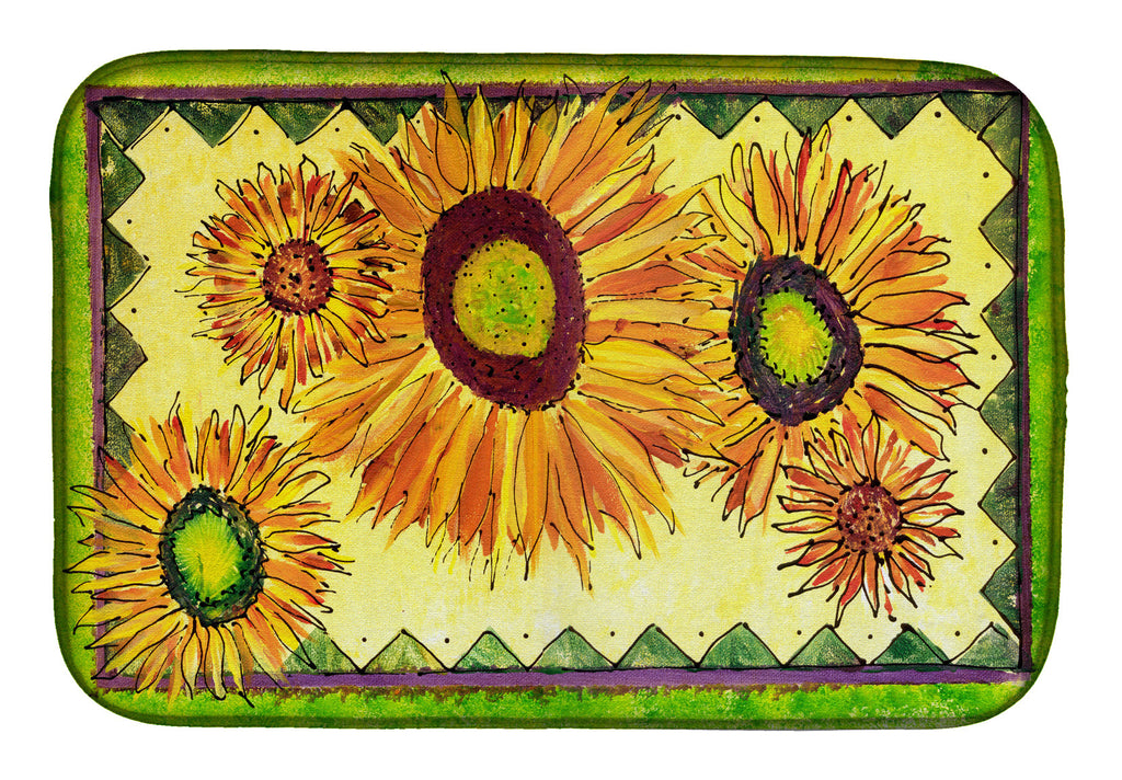 Flower - Sunflower Dish Drying Mat Absorbent Dish Drying Mat Pad for Kitchen Counter Dish Drainer Mat for Countertop, 14 x 21", Multicolor