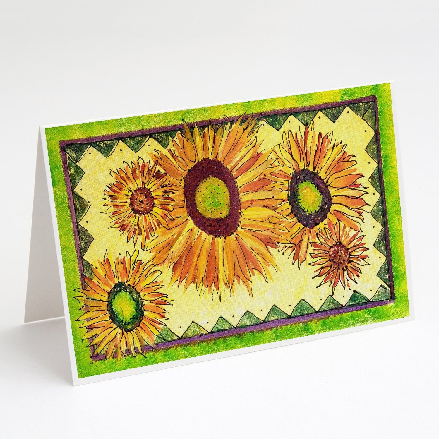 Flower - Sunflower Greeting Cards Pack of 8 Blank Cards with Envelopes Whimsical A7 Size 5x7