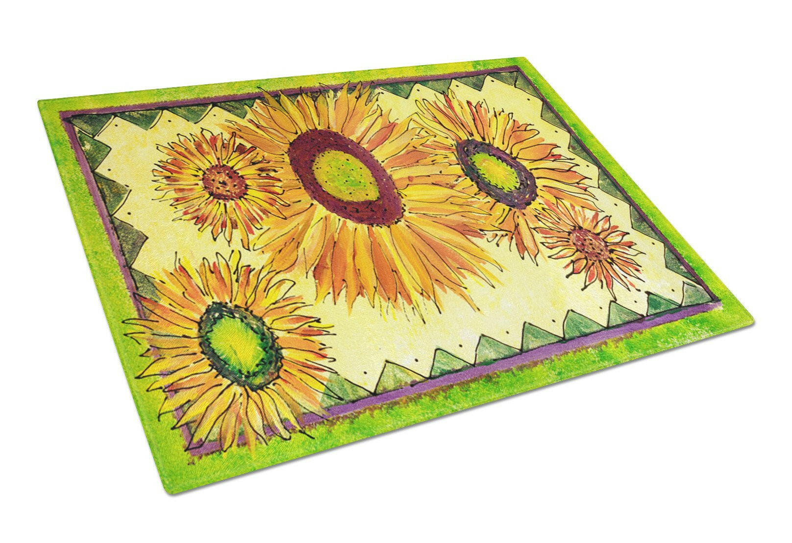 Flower - Sunflower Cutting Board Tempered Glass Kitchen Cutting Surface, Heat Resistant Chopping, Non-Slip Feet, Food Prep & Serving