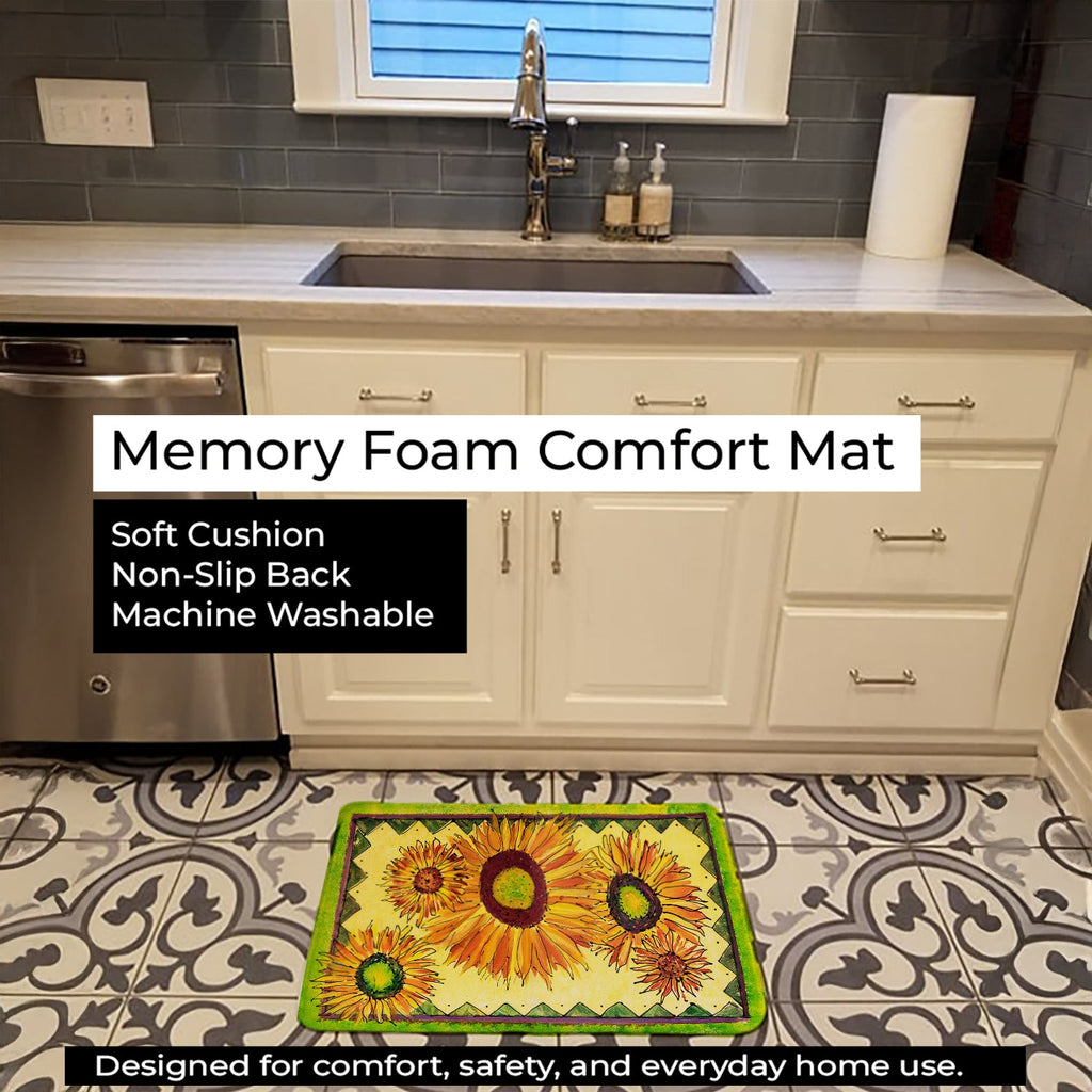 Flower - Sunflower Memory Foam Kitchen Mat Machine Washable Anti-Fatigue Cushion Comfort Bath or Kitchen Rug