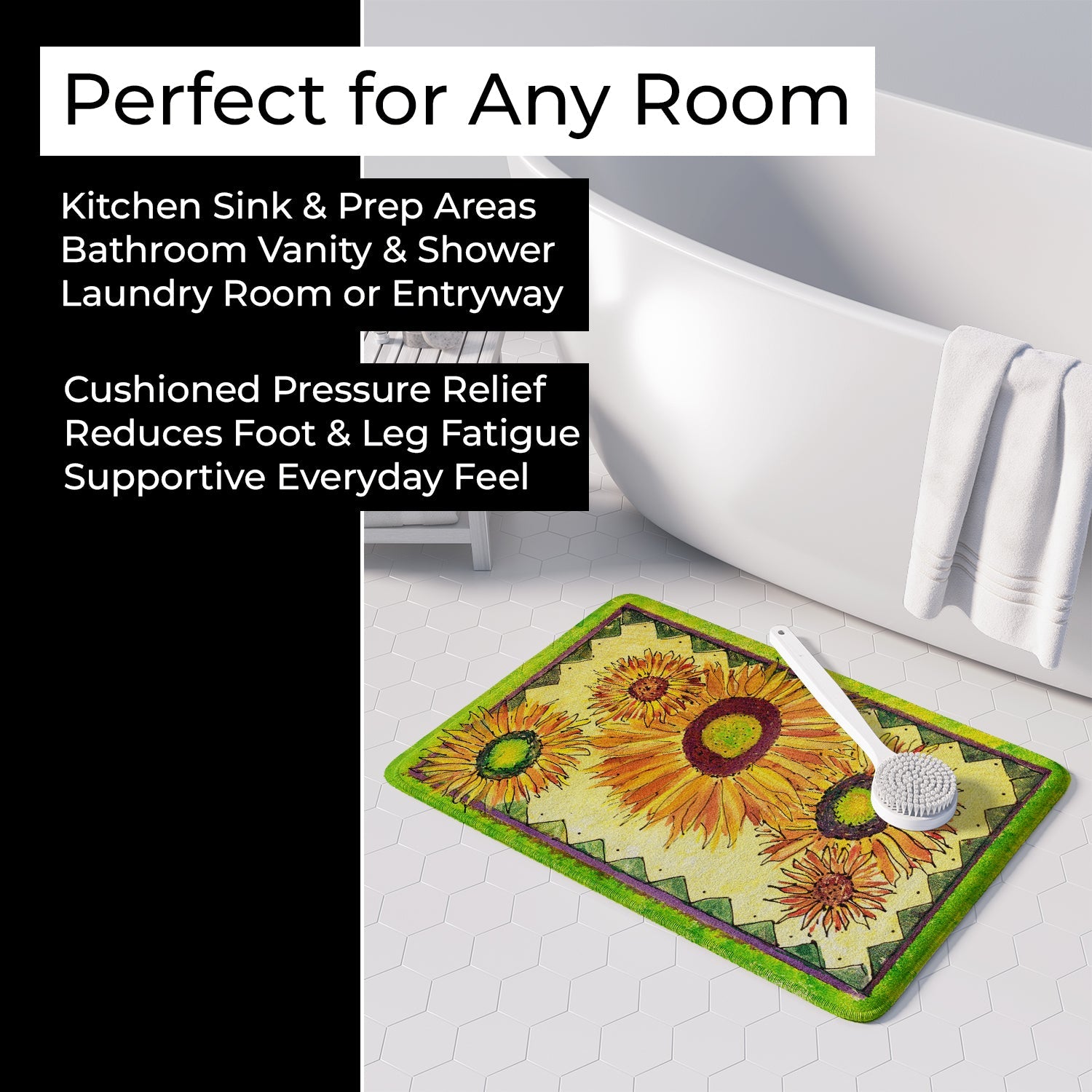 Flower - Sunflower Memory Foam Kitchen Mat Machine Washable Anti-Fatigue Cushion Comfort Bath or Kitchen Rug
