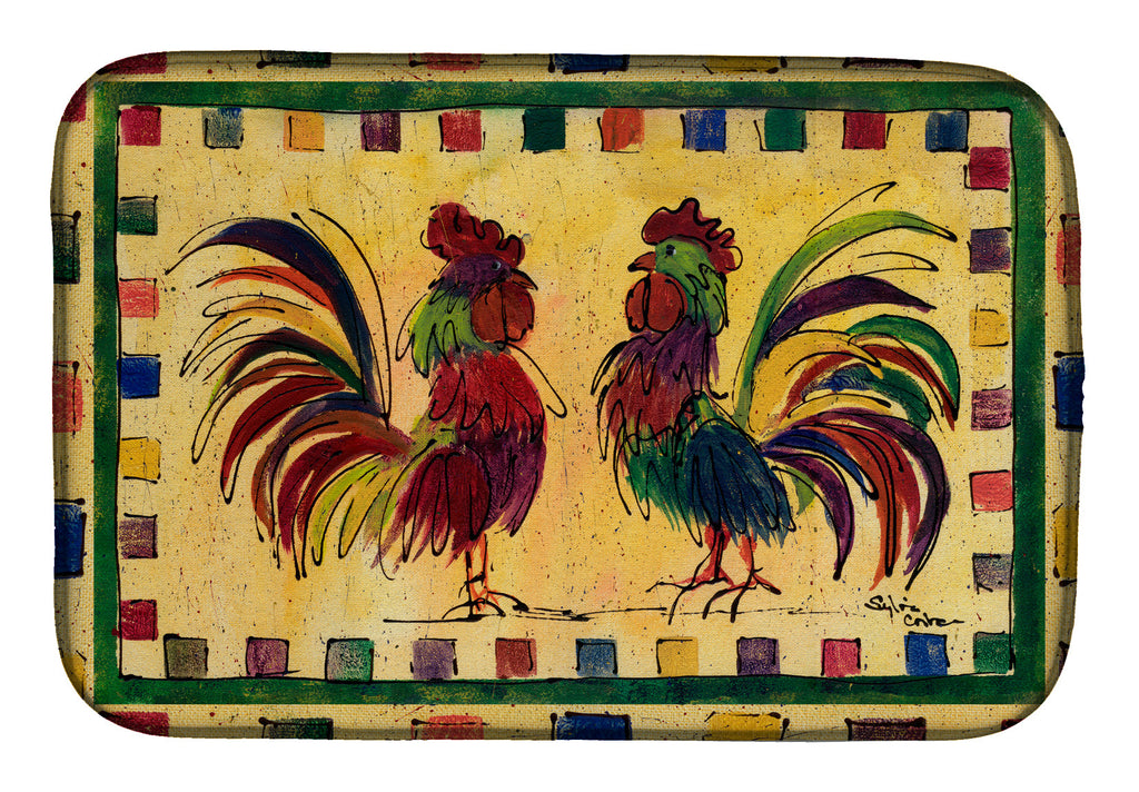 Bird - Rooster Dish Drying Mat Absorbent Dish Drying Mat Pad for Kitchen Counter Dish Drainer Mat for Countertop, 14 x 21", Multicolor