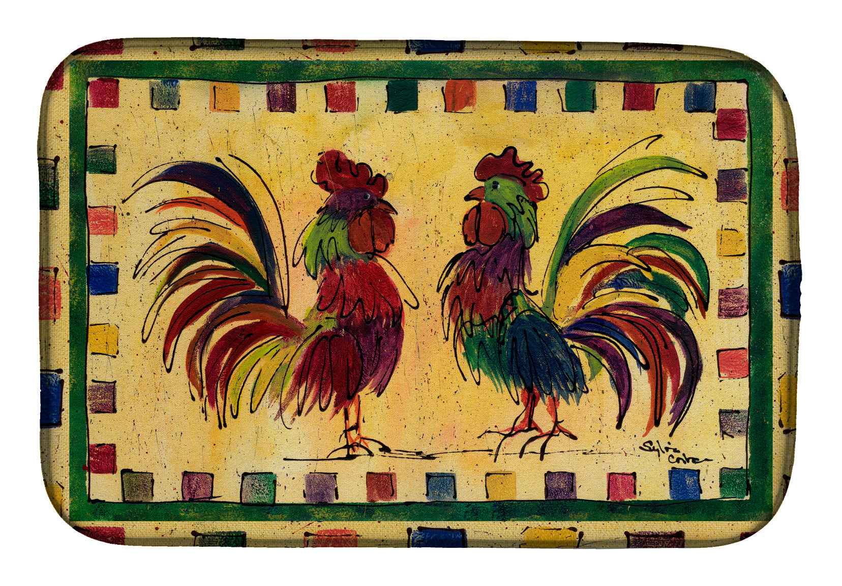 Bird - Rooster Dish Drying Mat Absorbent Dish Drying Mat Pad for Kitchen Counter Dish Drainer Mat for Countertop, 14 x 21", Multicolor