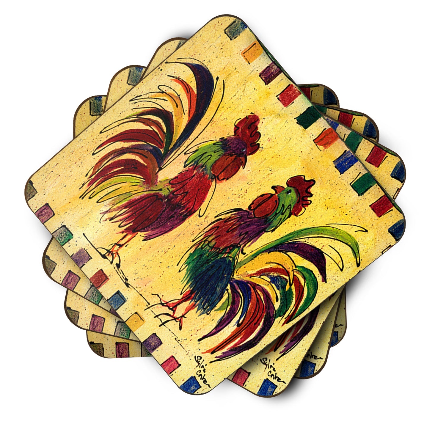 Bird - Rooster Foam Coasters Set of 4 Cup Coasters for Indoor Outdoor, Tabletop Protection, Anti Slip, Mouse pad Material
