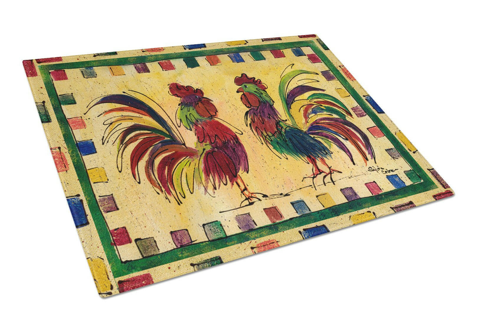 Bird - Rooster Cutting Board Tempered Glass Kitchen Cutting Surface, Heat Resistant Chopping, Non-Slip Feet, Food Prep & Serving
