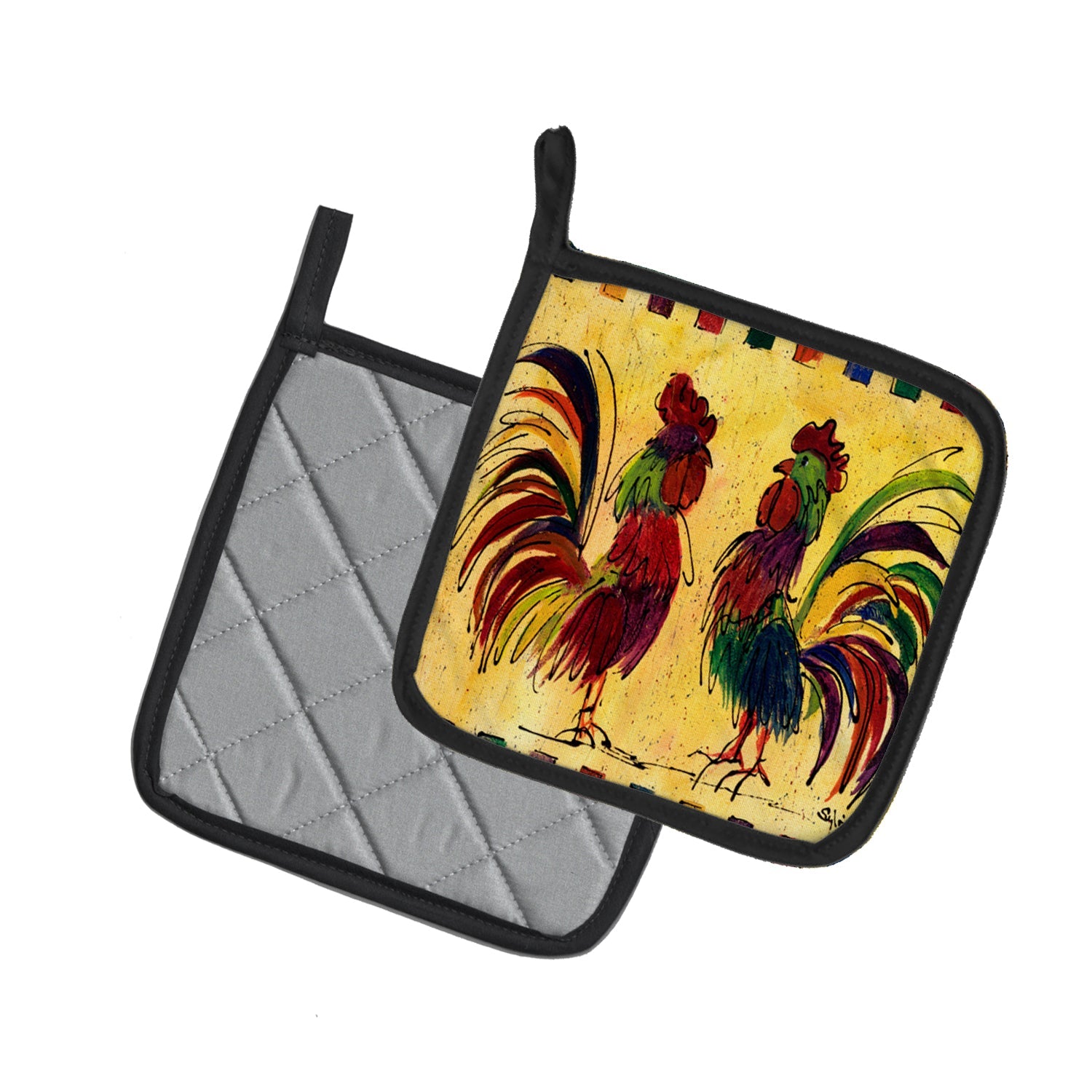 Bird - Rooster Pot Holder Set of 2 Heat Resistant Quilted Hot Pads 7.5 x 7.5 Inch, Insulated Kitchen Trivets for Cooking & Baking
