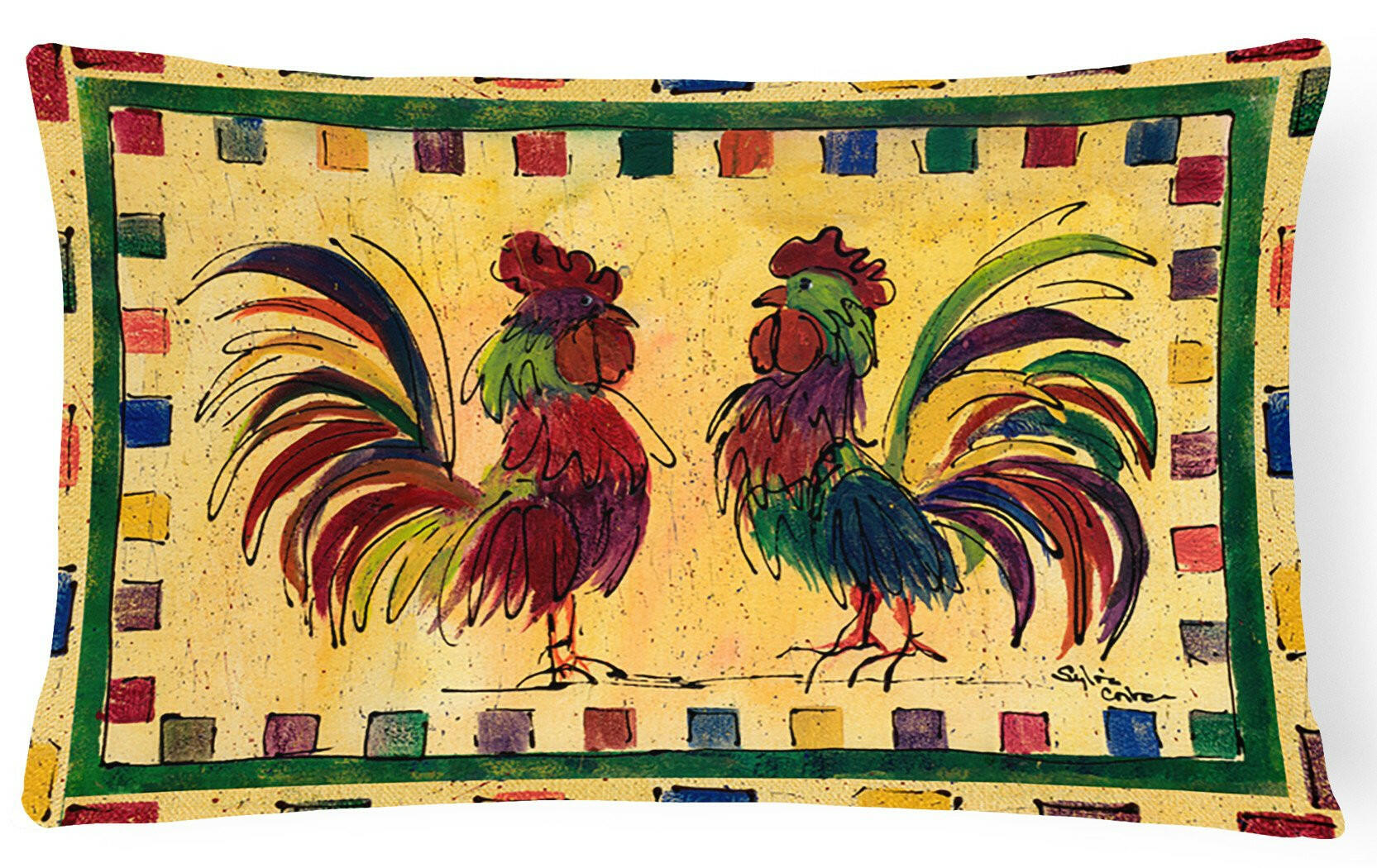 Bird - Rooster Decorative Throw Pillow 12x16 Indoor Outdoor Accent Cushion, Fabric Cover with Insert for Sofa, Bed, Porch & Living Room