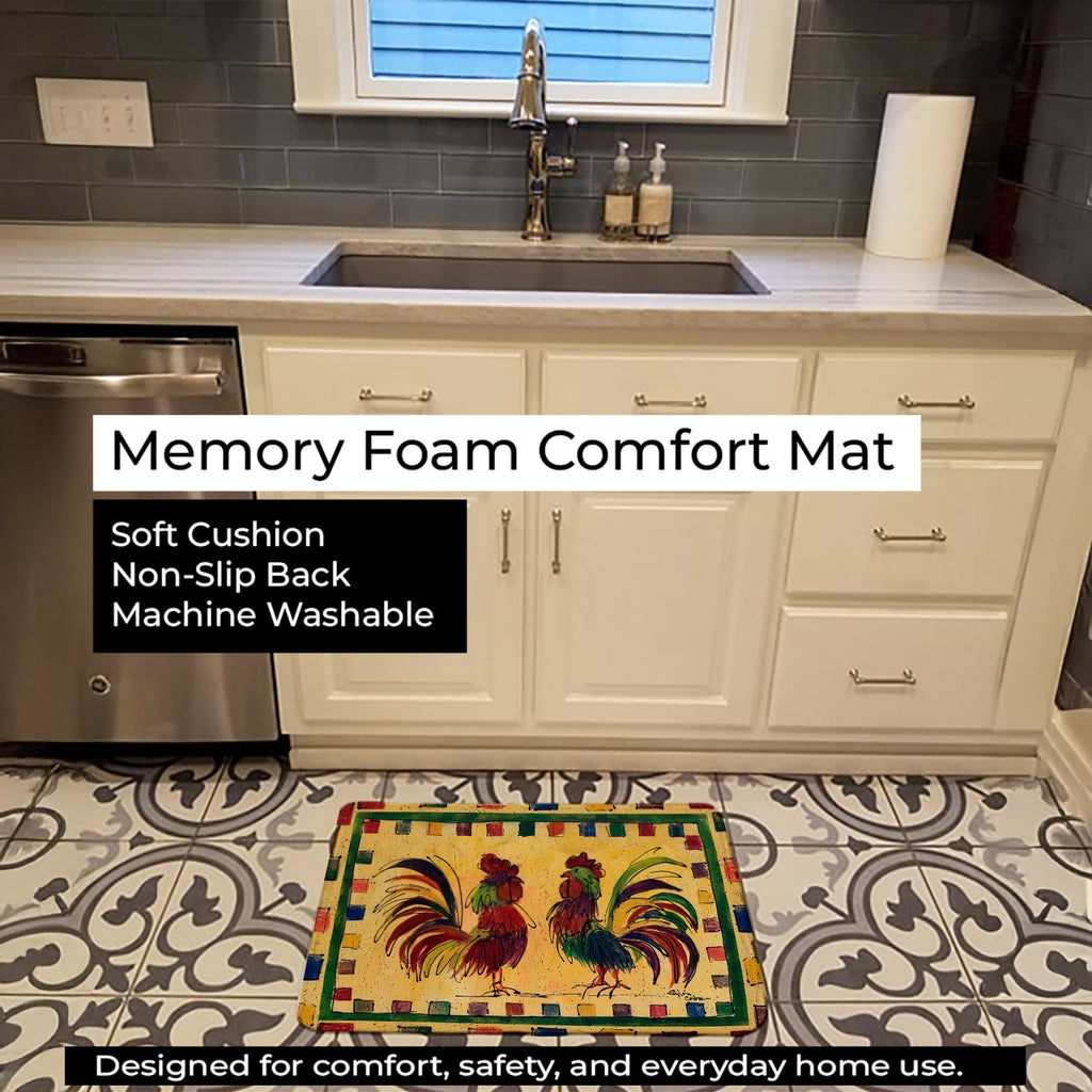 Bird - Rooster Memory Foam Kitchen Mat Machine Washable Anti-Fatigue Cushion Comfort Bath or Kitchen Rug