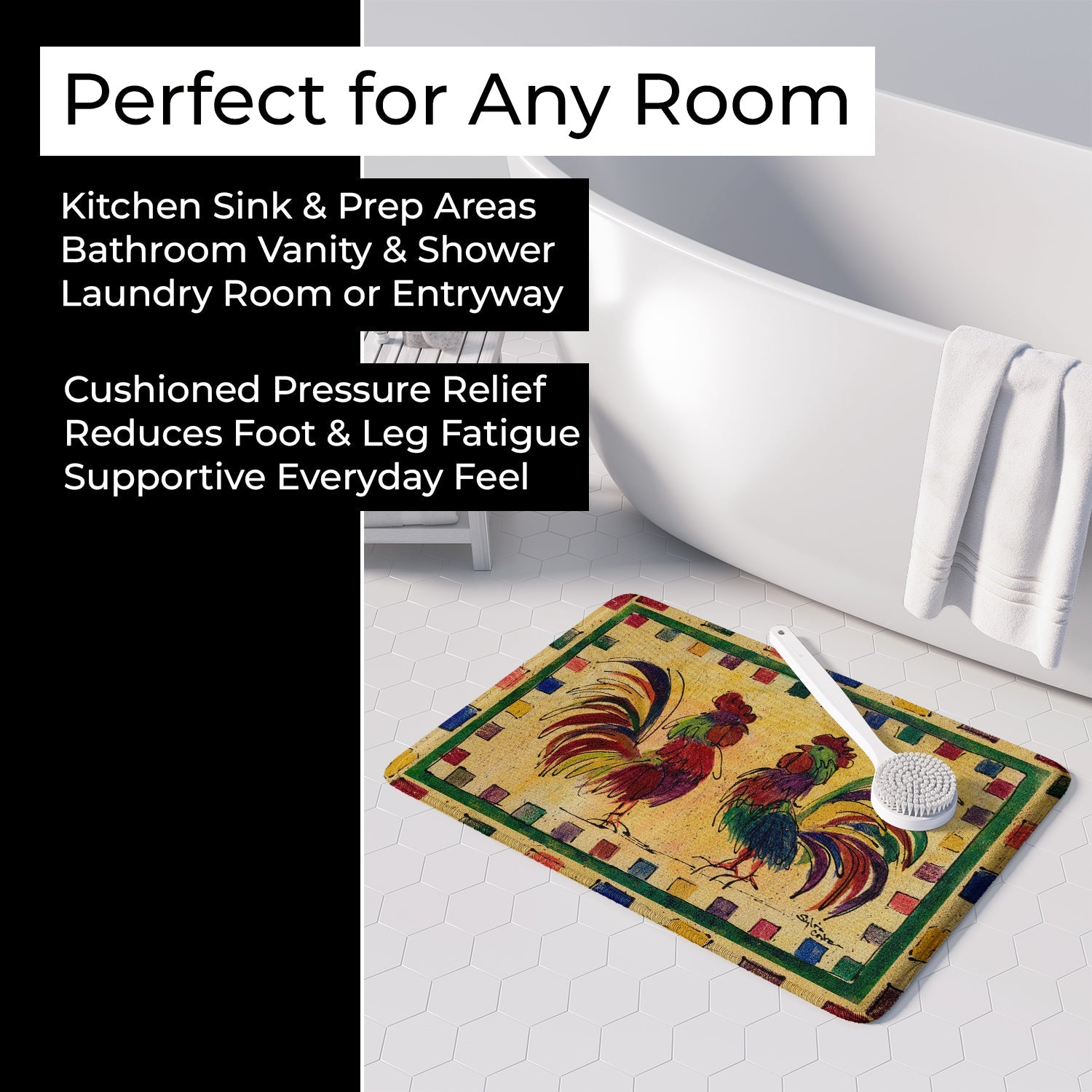 Bird - Rooster Memory Foam Kitchen Mat Machine Washable Anti-Fatigue Cushion Comfort Bath or Kitchen Rug
