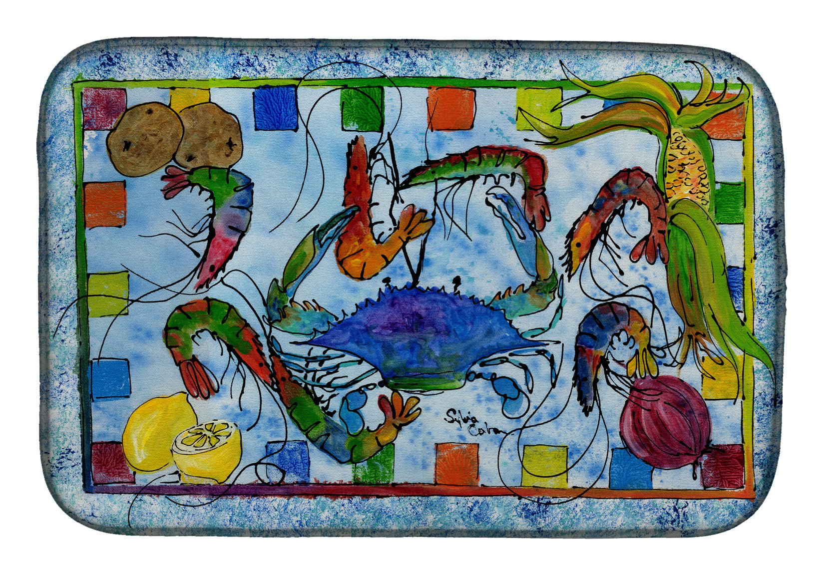 Crab Dish Drying Mat Absorbent Dish Drying Mat Pad for Kitchen Counter Dish Drainer Mat for Countertop, 14 x 21", Multicolor