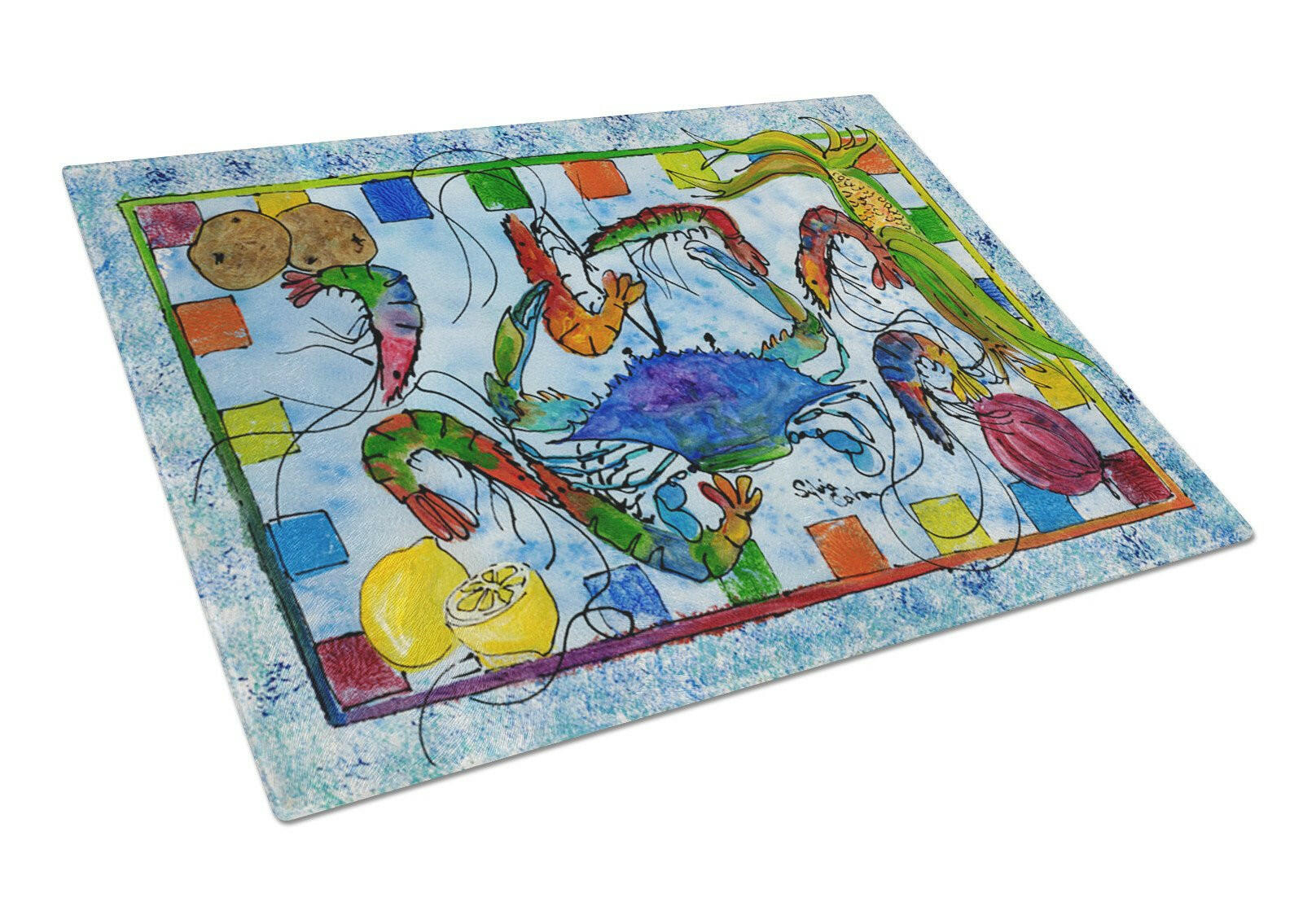 Crab Cutting Board Tempered Glass Kitchen Cutting Surface, Heat Resistant Chopping, Non-Slip Feet, Food Prep & Serving
