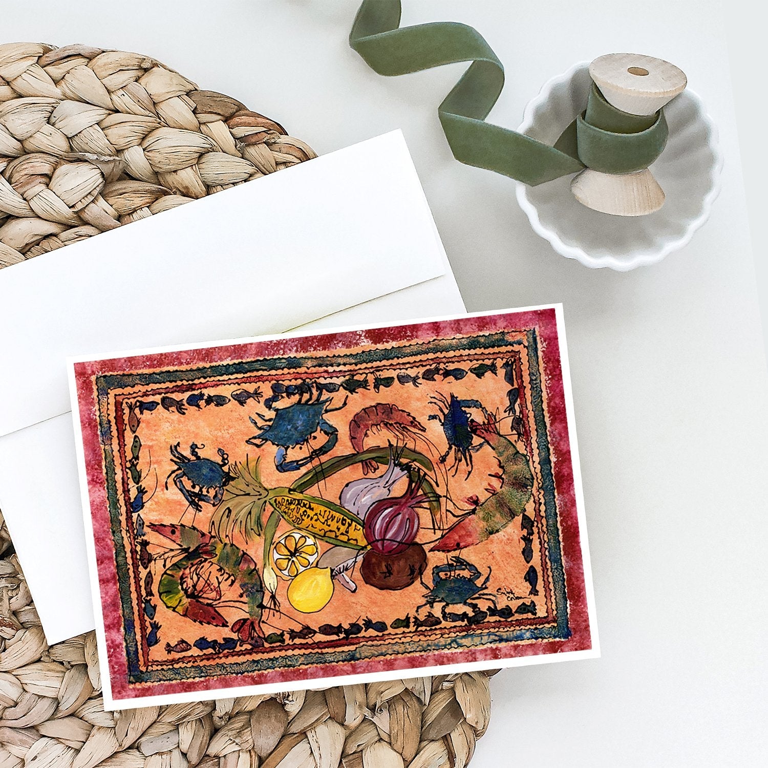 Crab Greeting Cards Pack of 8 Blank Cards with Envelopes Whimsical A7 Size 5x7