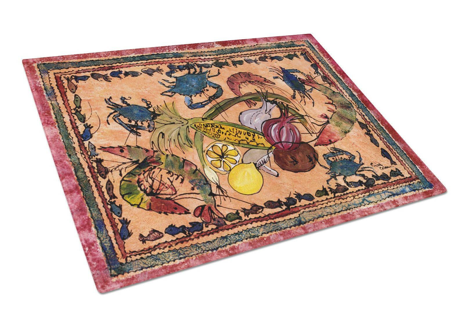 Crab Cutting Board Tempered Glass Kitchen Cutting Surface, Heat Resistant Chopping, Non-Slip Feet, Food Prep & Serving