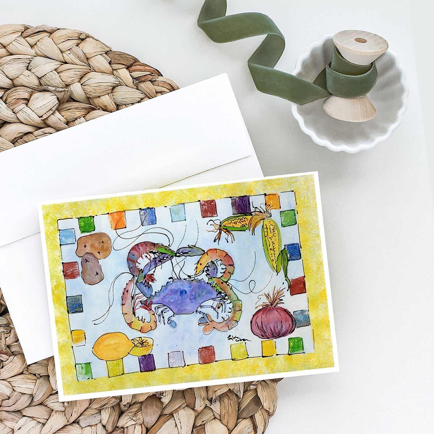 Crab Greeting Cards Pack of 8 Blank Cards with Envelopes Whimsical A7 Size 5x7