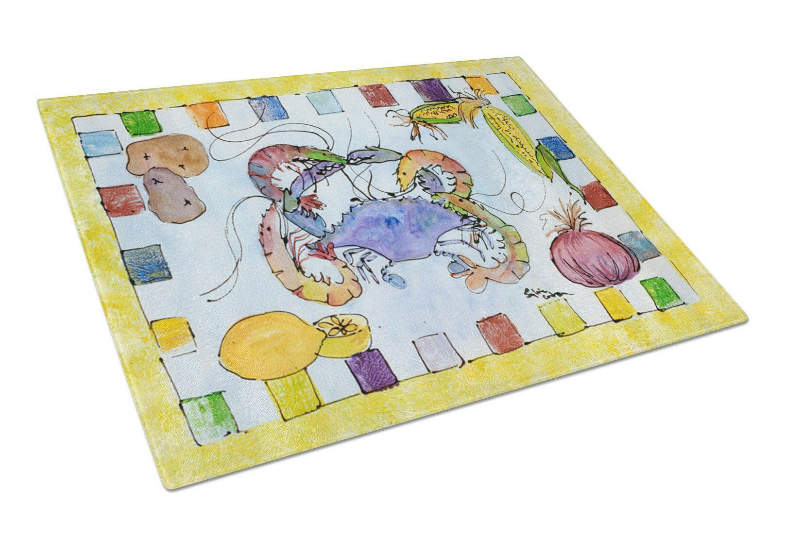 Crab Cutting Board Tempered Glass Kitchen Cutting Surface, Heat Resistant Chopping, Non-Slip Feet, Food Prep & Serving