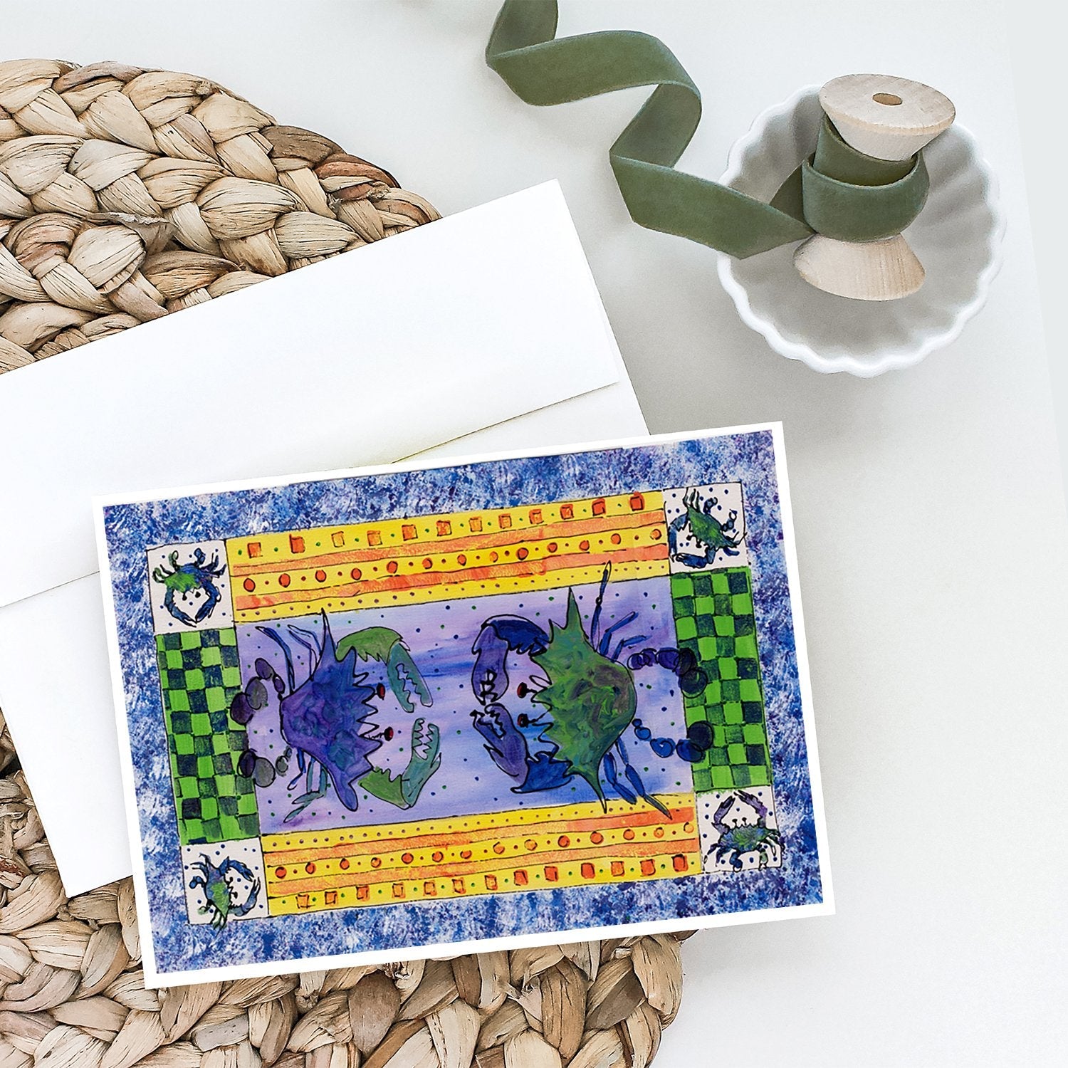 Crab Greeting Cards Pack of 8 Blank Cards with Envelopes Whimsical A7 Size 5x7