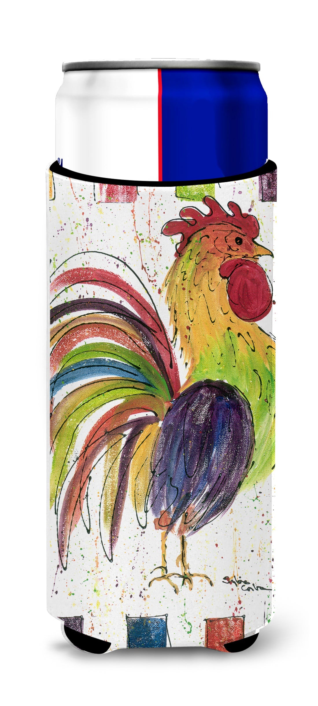 Rooster Slim Can Hugger , Insulated Foam Hugger for 12 oz Slim Cans, Beer Bottles & Water Bottles, Printed in USA