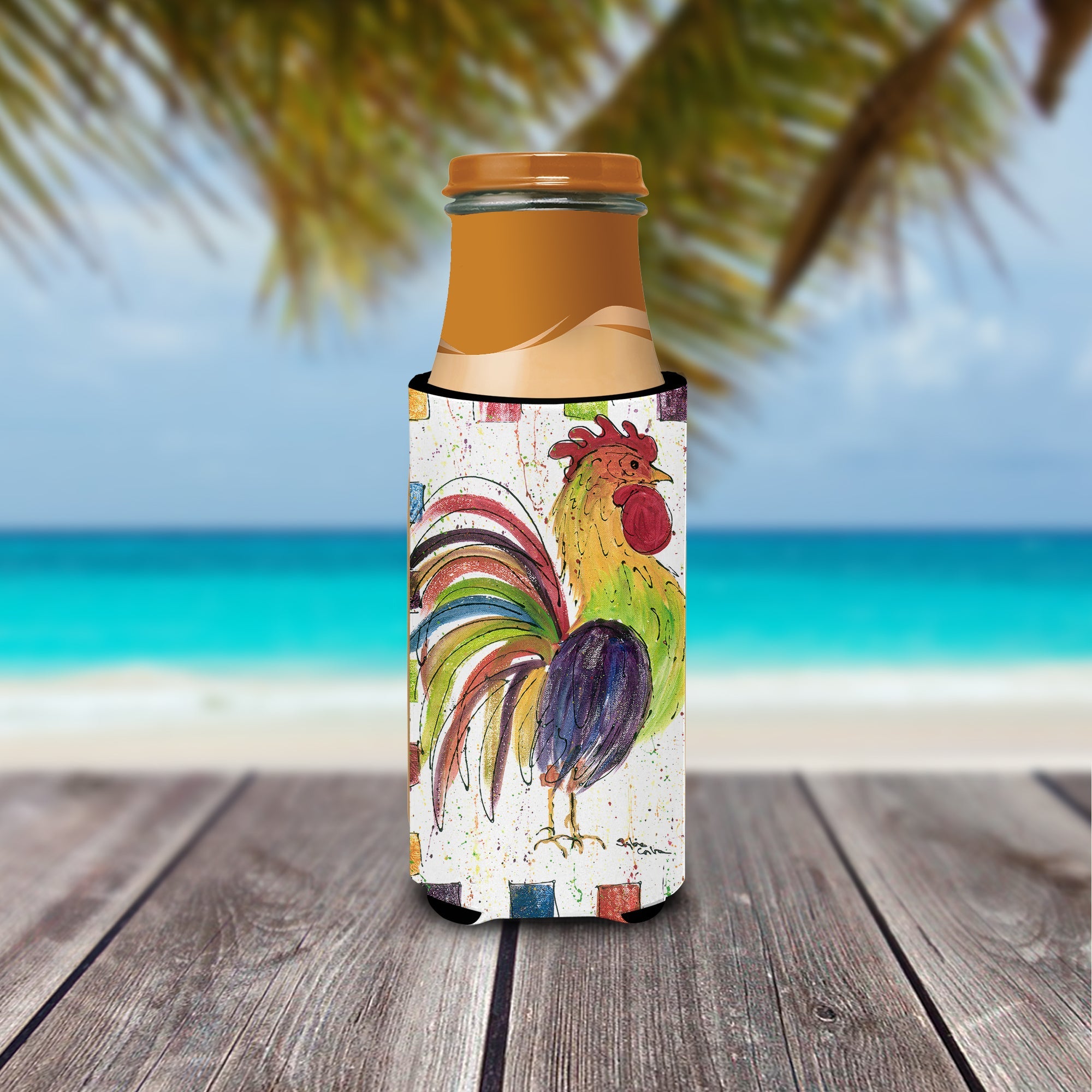 Rooster Slim Can Hugger , Insulated Foam Hugger for 12 oz Slim Cans, Beer Bottles & Water Bottles, Printed in USA