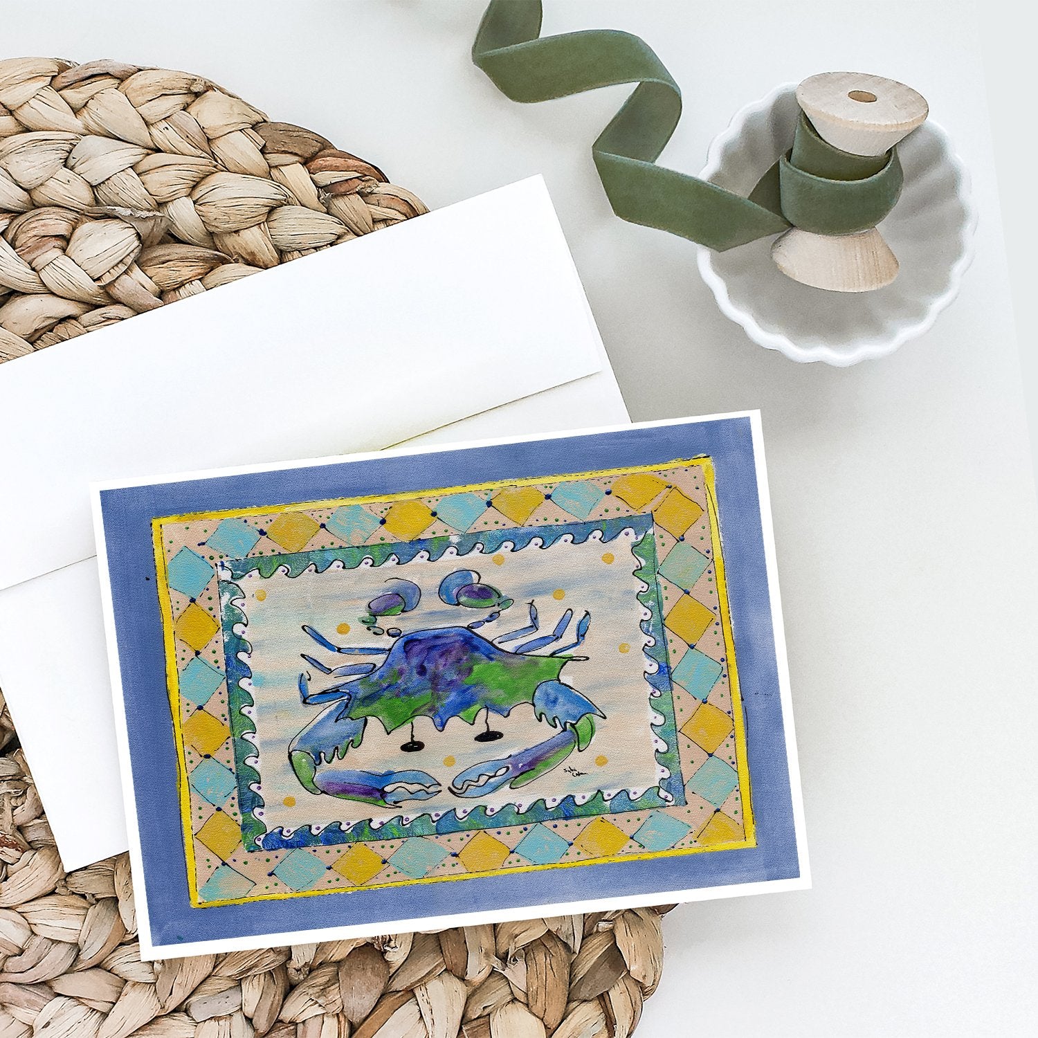 Crab Greeting Cards Pack of 8 Blank Cards with Envelopes Whimsical A7 Size 5x7