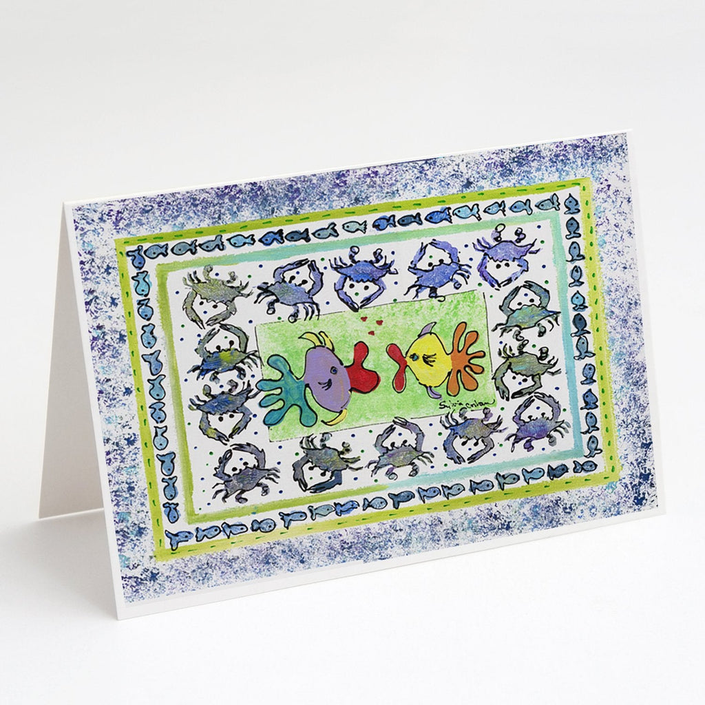 Kissing Fish Greeting Cards Pack of 8 Blank Cards with Envelopes Whimsical A7 Size 5x7