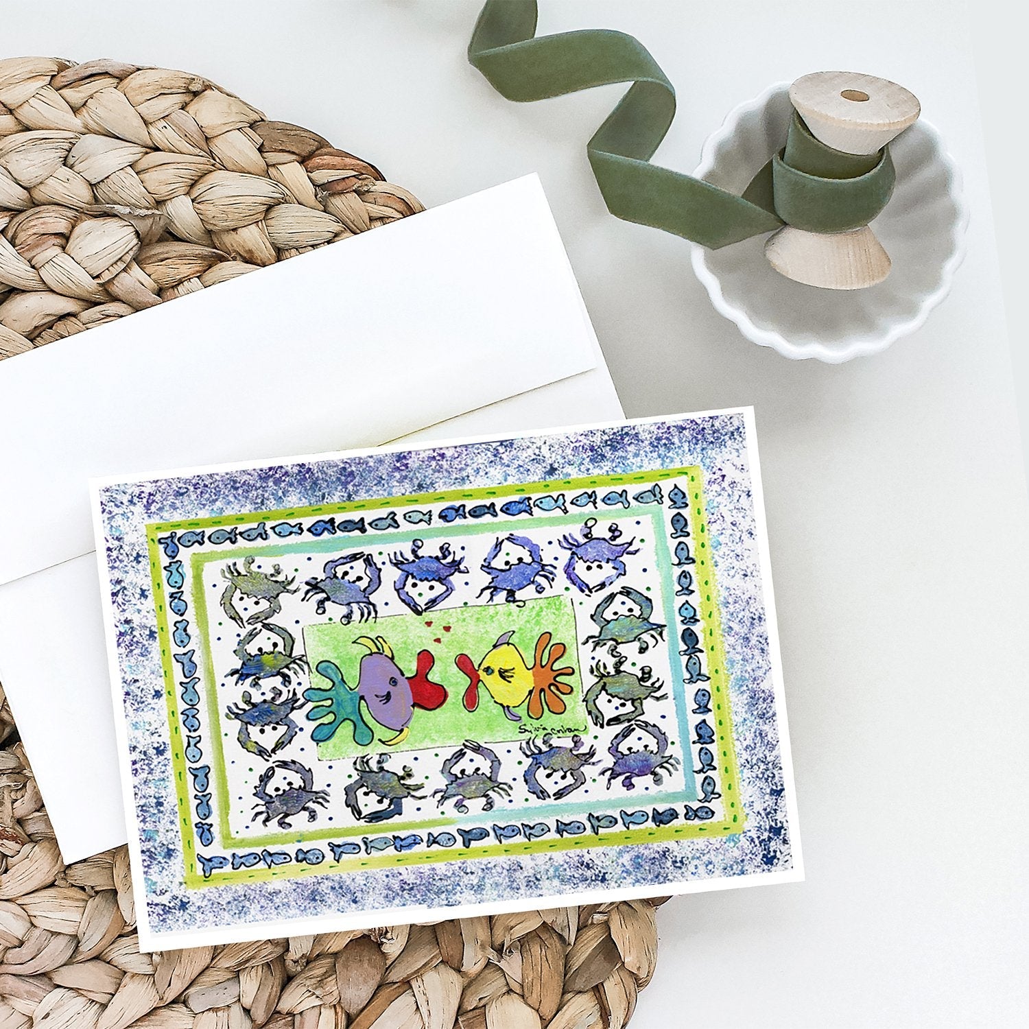 Kissing Fish Greeting Cards Pack of 8 Blank Cards with Envelopes Whimsical A7 Size 5x7