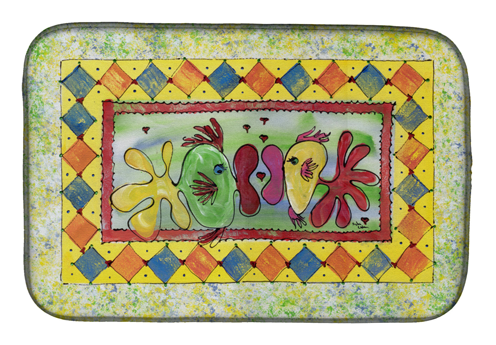 Kissing Fish Dish Drying Mat Absorbent Dish Drying Mat Pad for Kitchen Counter Dish Drainer Mat for Countertop, 14 x 21", Multicolor