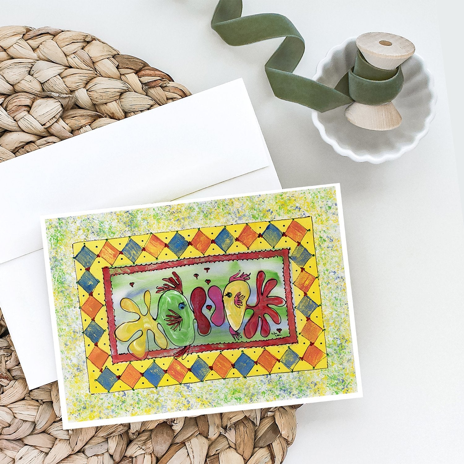 Kissing Fish Greeting Cards Pack of 8 Blank Cards with Envelopes Whimsical A7 Size 5x7