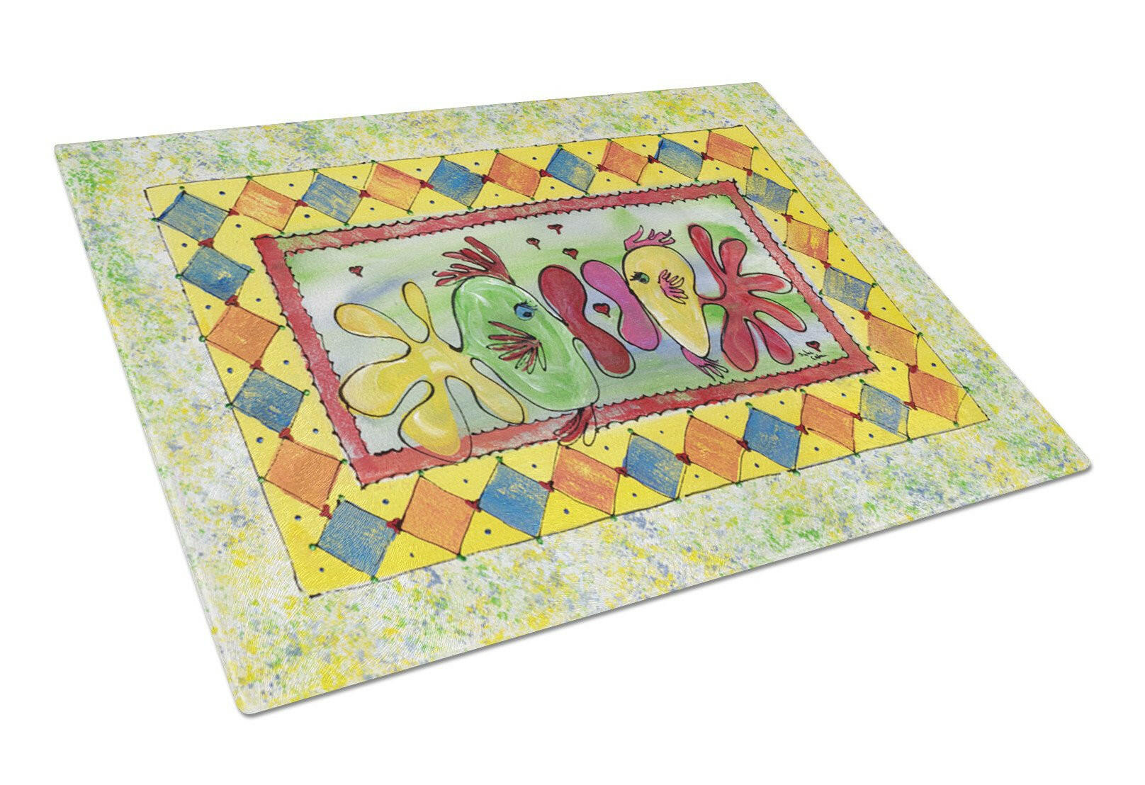 Kissing Fish Cutting Board Tempered Glass Kitchen Cutting Surface, Heat Resistant Chopping, Non-Slip Feet, Food Prep & Serving