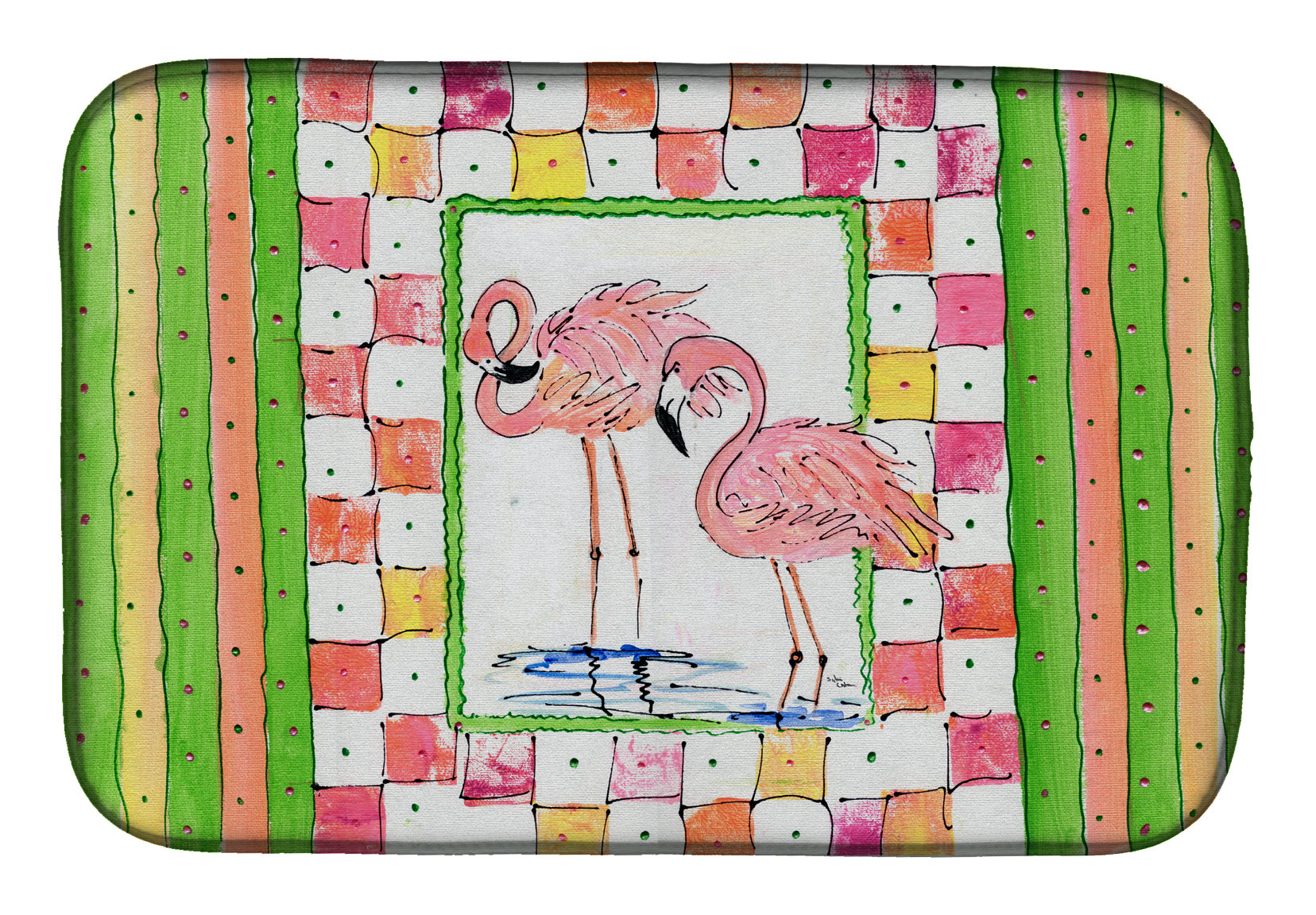 Bird - Flamingo Dish Drying Mat Absorbent Dish Drying Mat Pad for Kitchen Counter Dish Drainer Mat for Countertop, 14 x 21", Multicolor