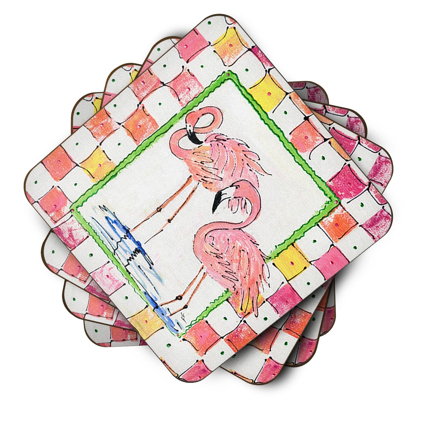 Bird - Flamingo Foam Coasters Set of 4 Cup Coasters for Indoor Outdoor, Tabletop Protection, Anti Slip, Mouse pad Material